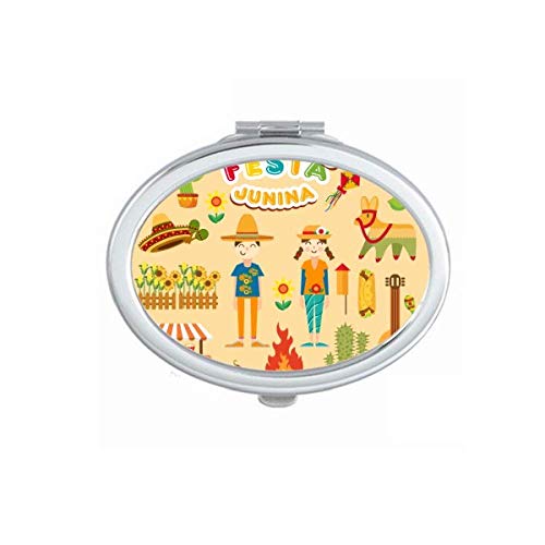 DIYthinker Smiling Fire Cactus Guitar Festival Illustration - Portable Folding Double-Sided Makeup Mirror for Travel, Concerts & Home Decor | Handheld Compact Vanity Mirror with Stand