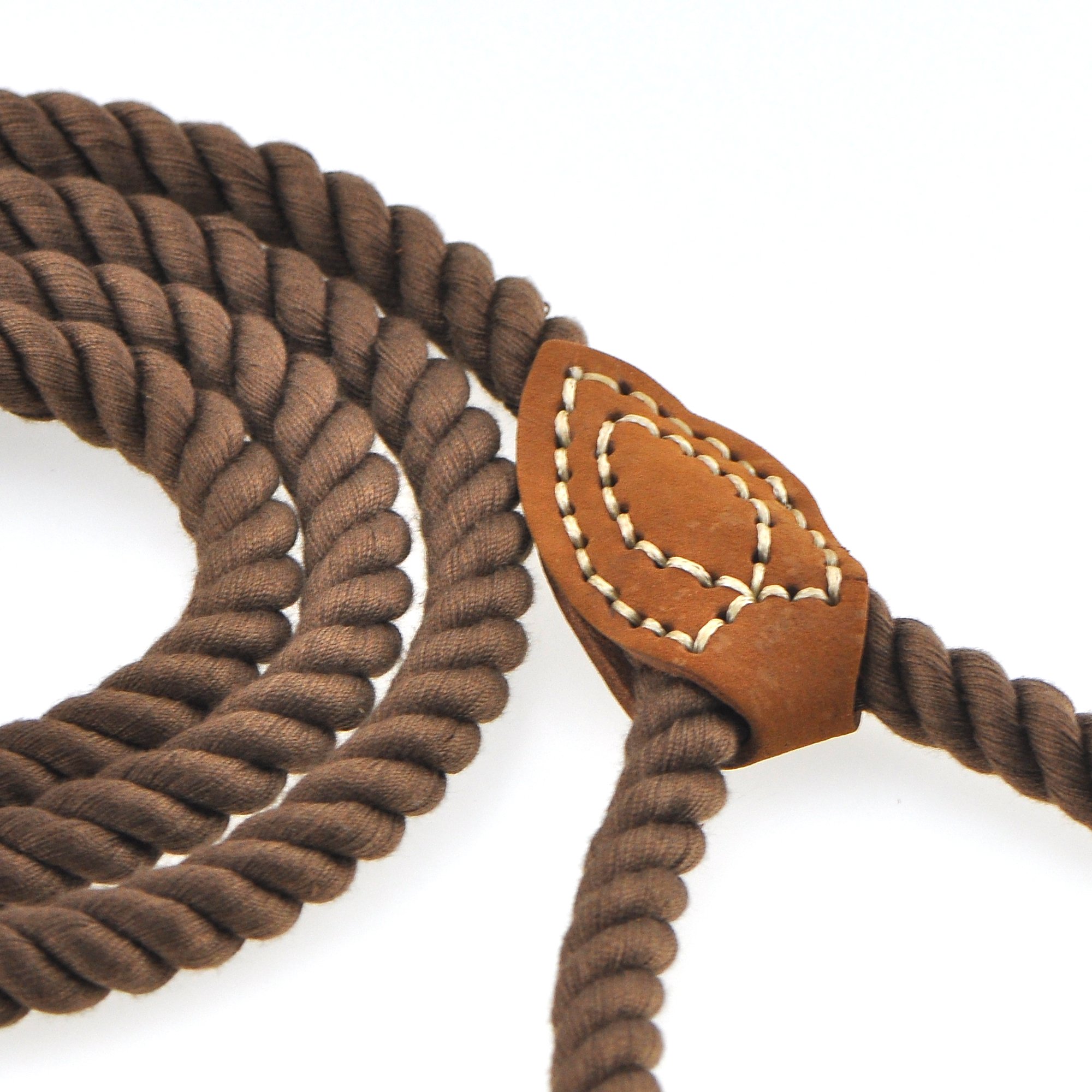 Premium Braided Cotton Dog Leash with Leather Tip - Heavy Duty 5ft Rope Leash with Metal Clasp for Medium & Large Dogs - Perfect for Weddings, Hiking & Daily Walks (Dark Brown, 60 Inches)
