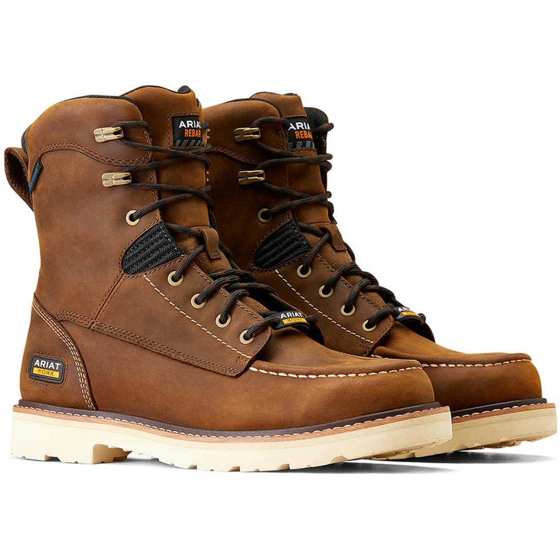 8 Inch Soft Toe Waterproof Work Boots - Distressed Brown Steel Toe Construction Boots for Men, Heavy Duty Safety Shoes for Outdoor Work, Hiking & Industrial Sites