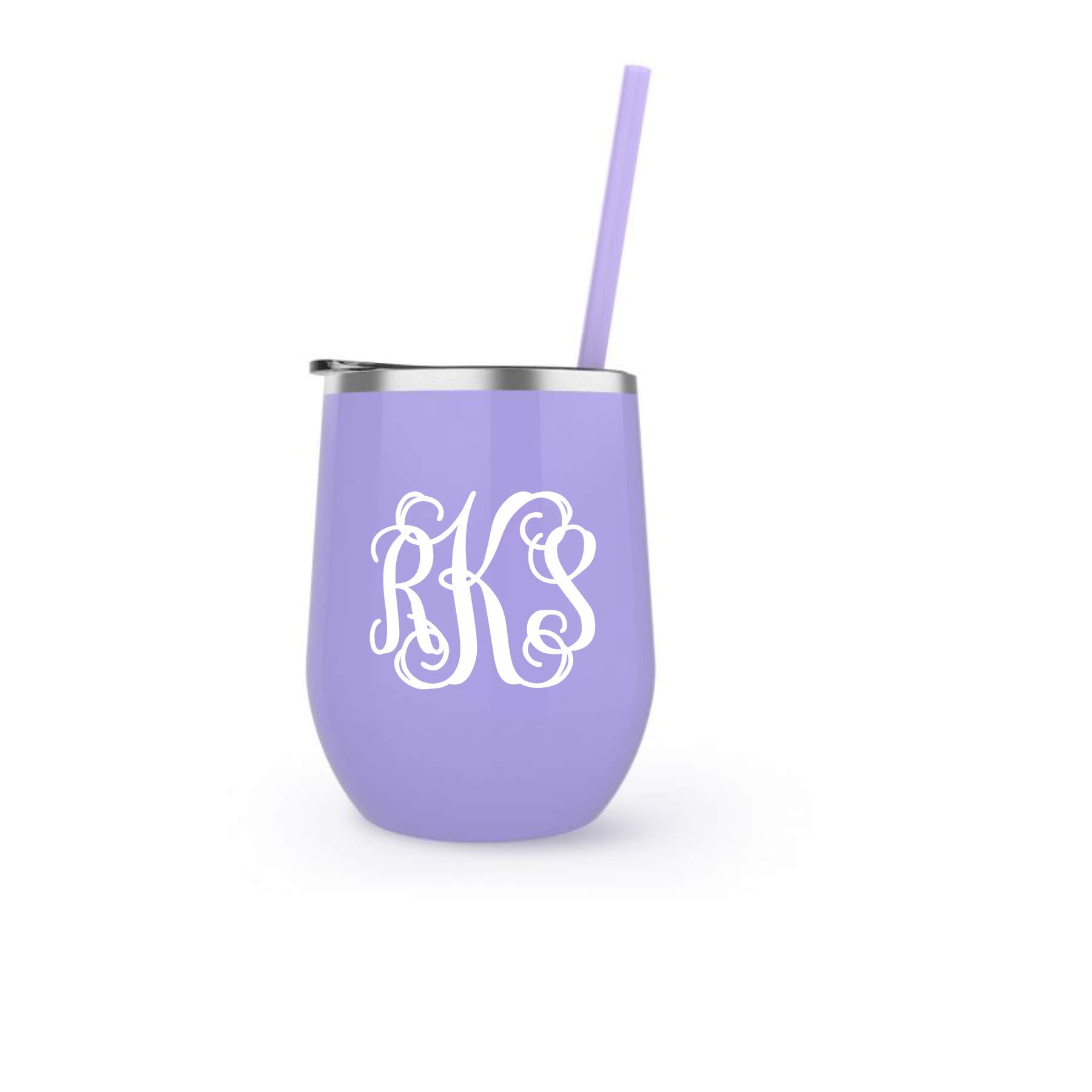 Personalized Lavender Stemless Wine Steel Tumbler with Scroll Monogram - Perfect for Weddings, Bridal Showers & Anniversary Gifts