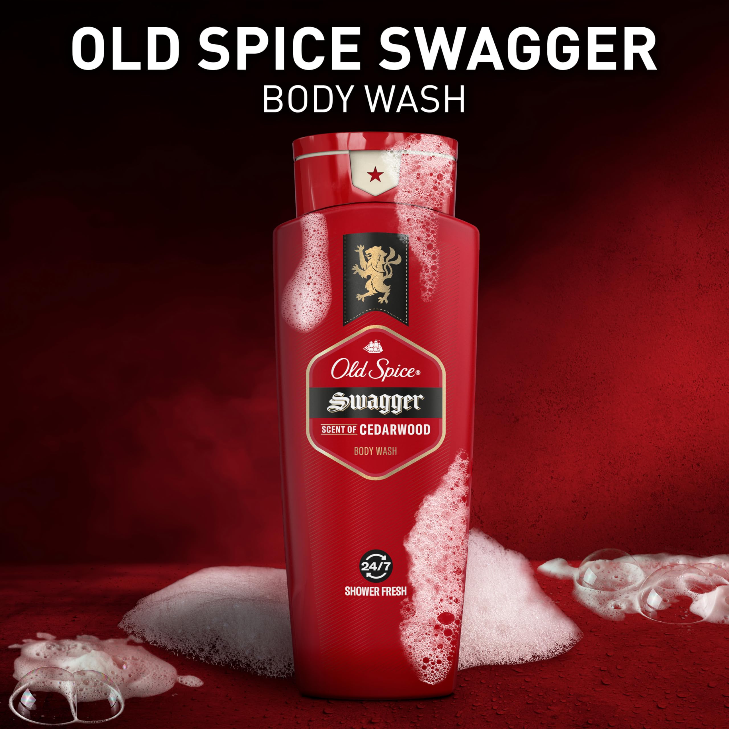 Old Spice Men's Body Wash - 24/7 Shower Fresh with Long-Lasting Cedarwood Scent, Swagger Red Collection, 24 fl oz (Pack of 2) - Refreshing Daily Shower Gel for Gym, Work & Active Lifestyle