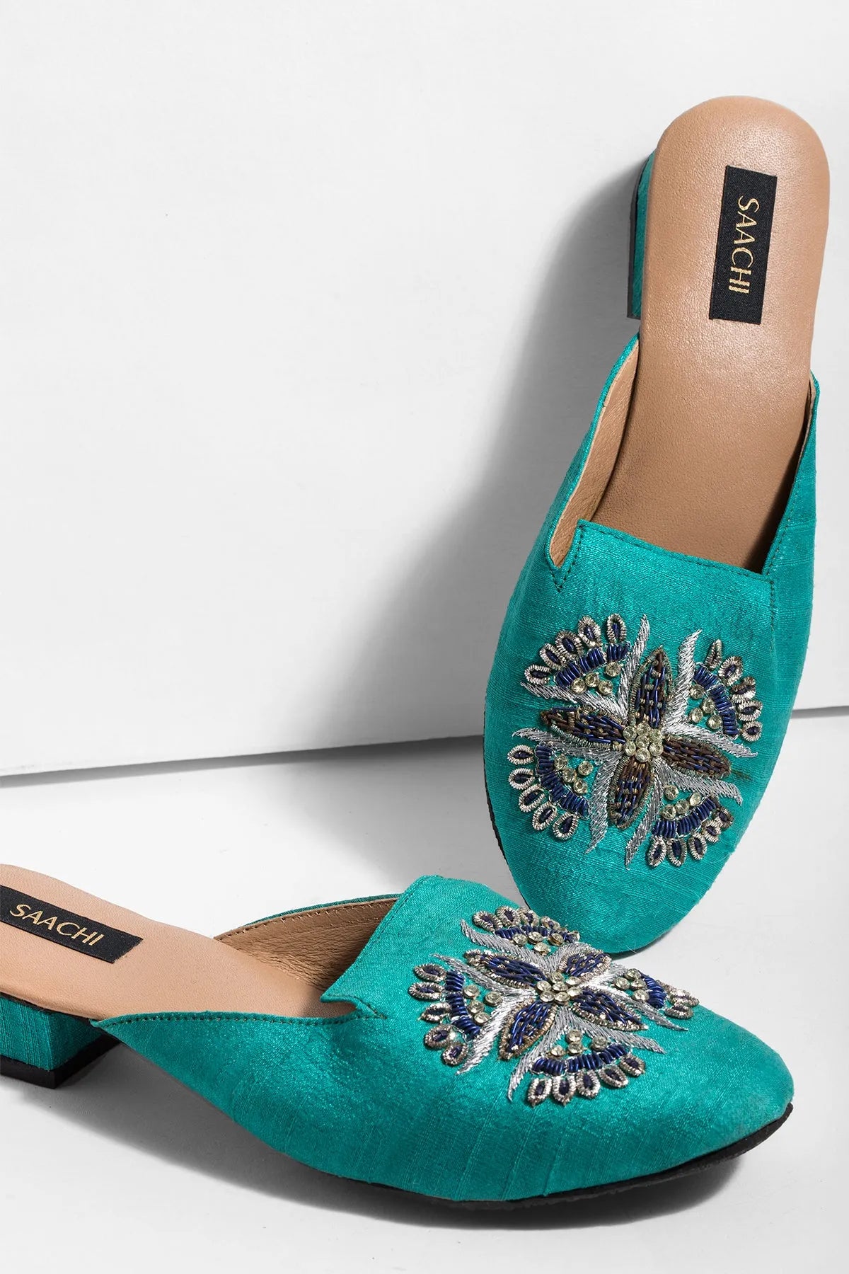Peacock Embroidered Mule Slippers - Women's Bohemian Style House Shoes with Non-Slip Sole | Perfect for Home, Spa, Yoga & Relaxation