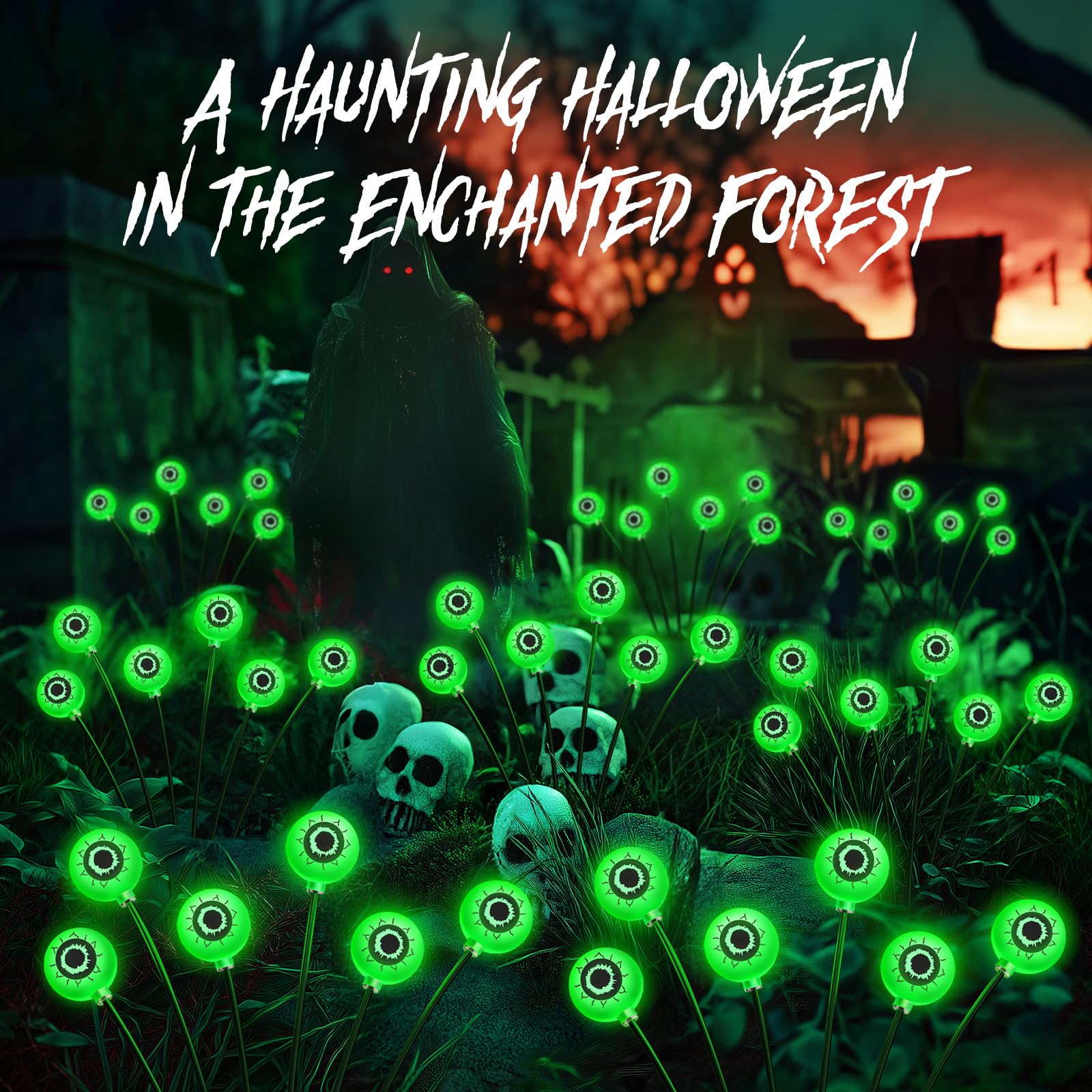 6 Pack Solar Halloween Decorations Outdoor - 36LED Scary Eyeball Lights with Wind Swaying Effect, Waterproof Green Halloween Pathway Lights for Yard, Lawn, Garden - Perfect for Spooky Halloween Party & Trick-or-Treat Decor