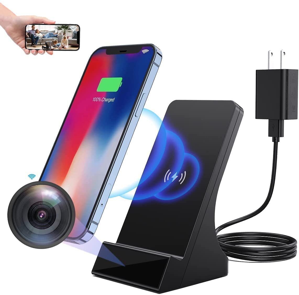 LIZVIE Hidden Camera with Wireless Charger - 1080P HD Spy Camera for Home Security, Nanny Cam, Office Surveillance | Discreet Wireless Charging Station | Perfect for Baby Monitoring, Pet Watching & Theft Prevention