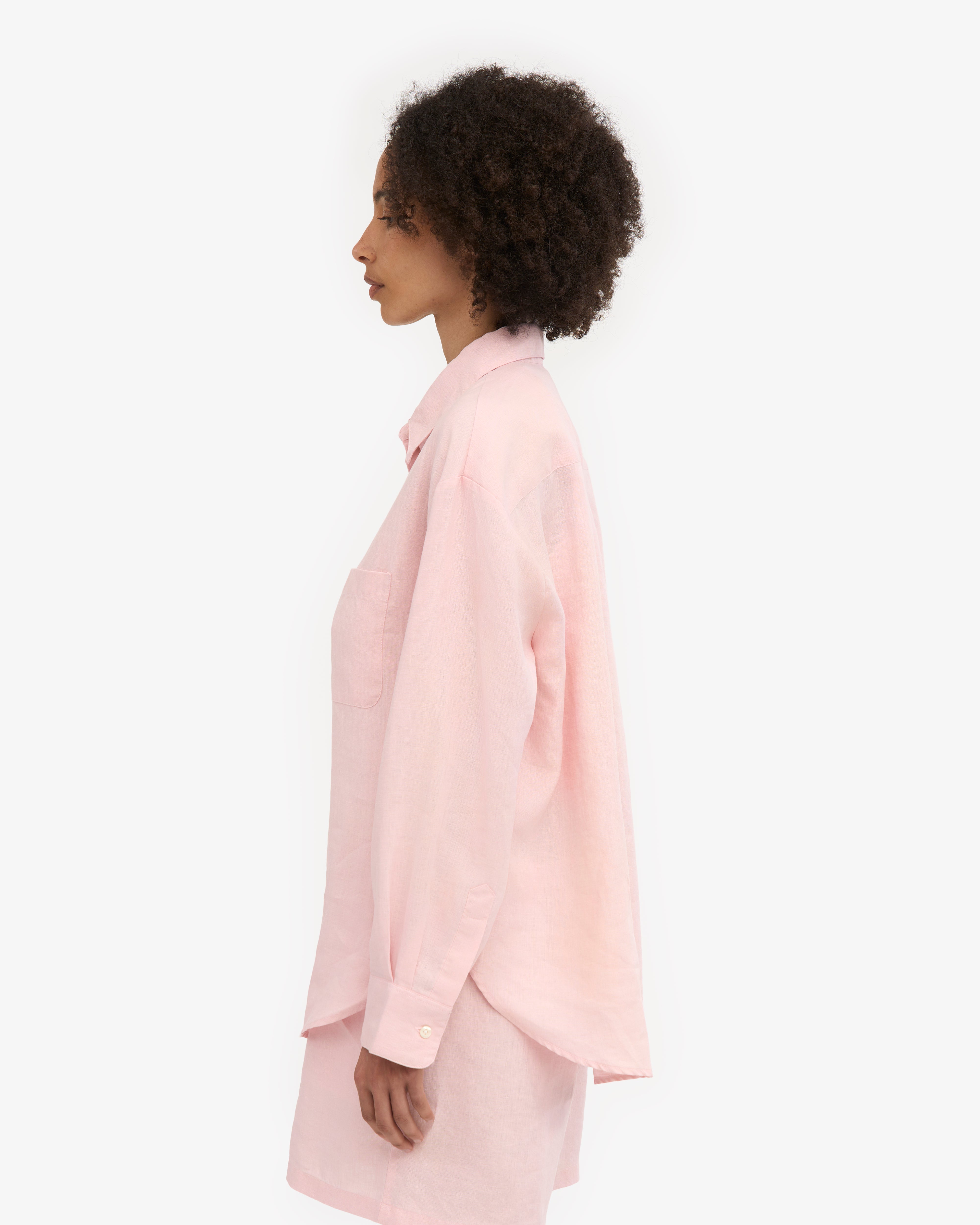 Linen Oversized Shirt for Women - Faded Pink Casual Long Sleeve Button Down Top - Perfect for Beach Cover Up, Summer Outfits & Boho Style Fashion