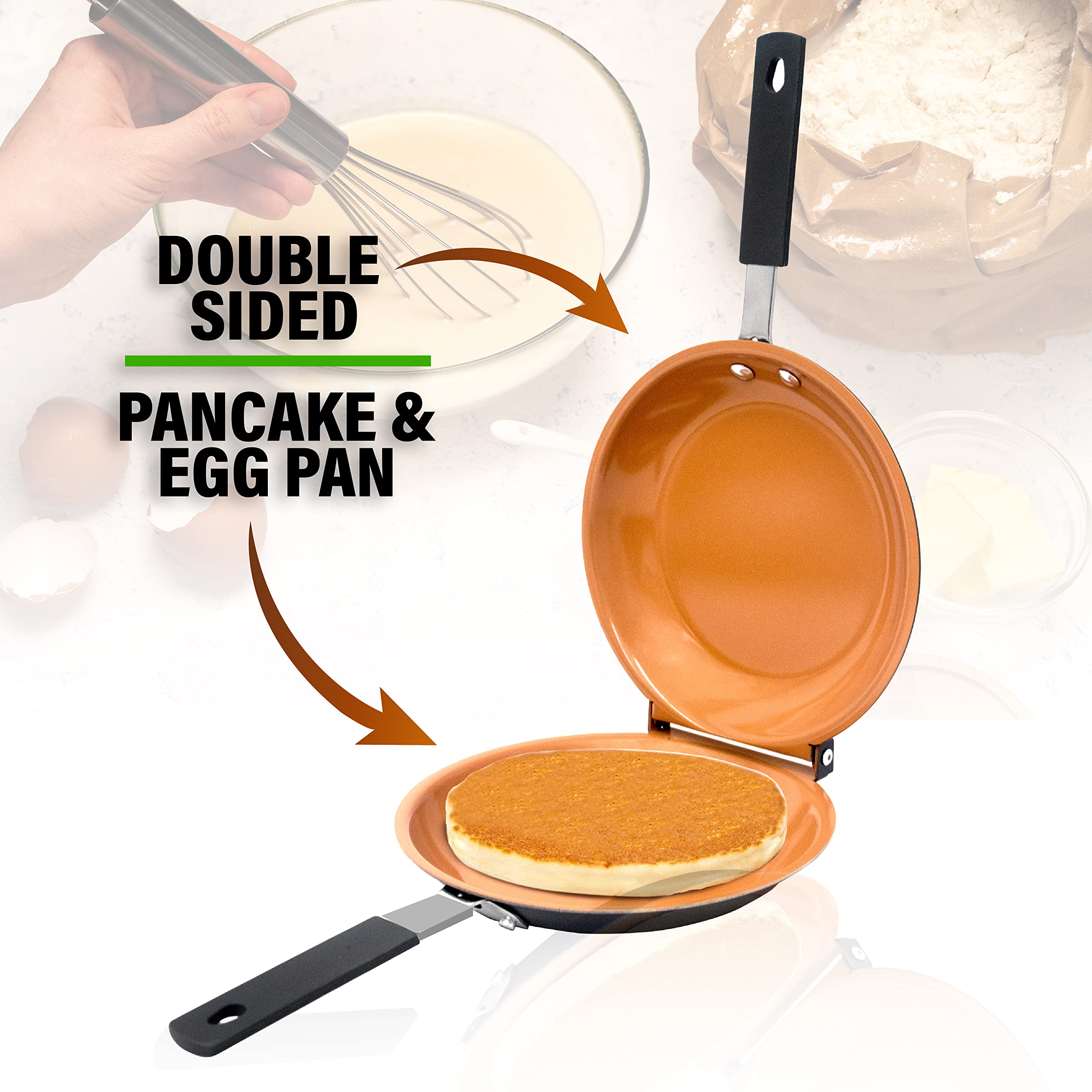 Gotham Steel Double Sided Nonstick Ceramic Copper Pancake Griddle Pan – Perfect for Fluffy Pancakes, Omelettes, Frittatas & More | Easy Flip Design, Dishwasher Safe | Ideal for Breakfast, Brunch & Family Cooking