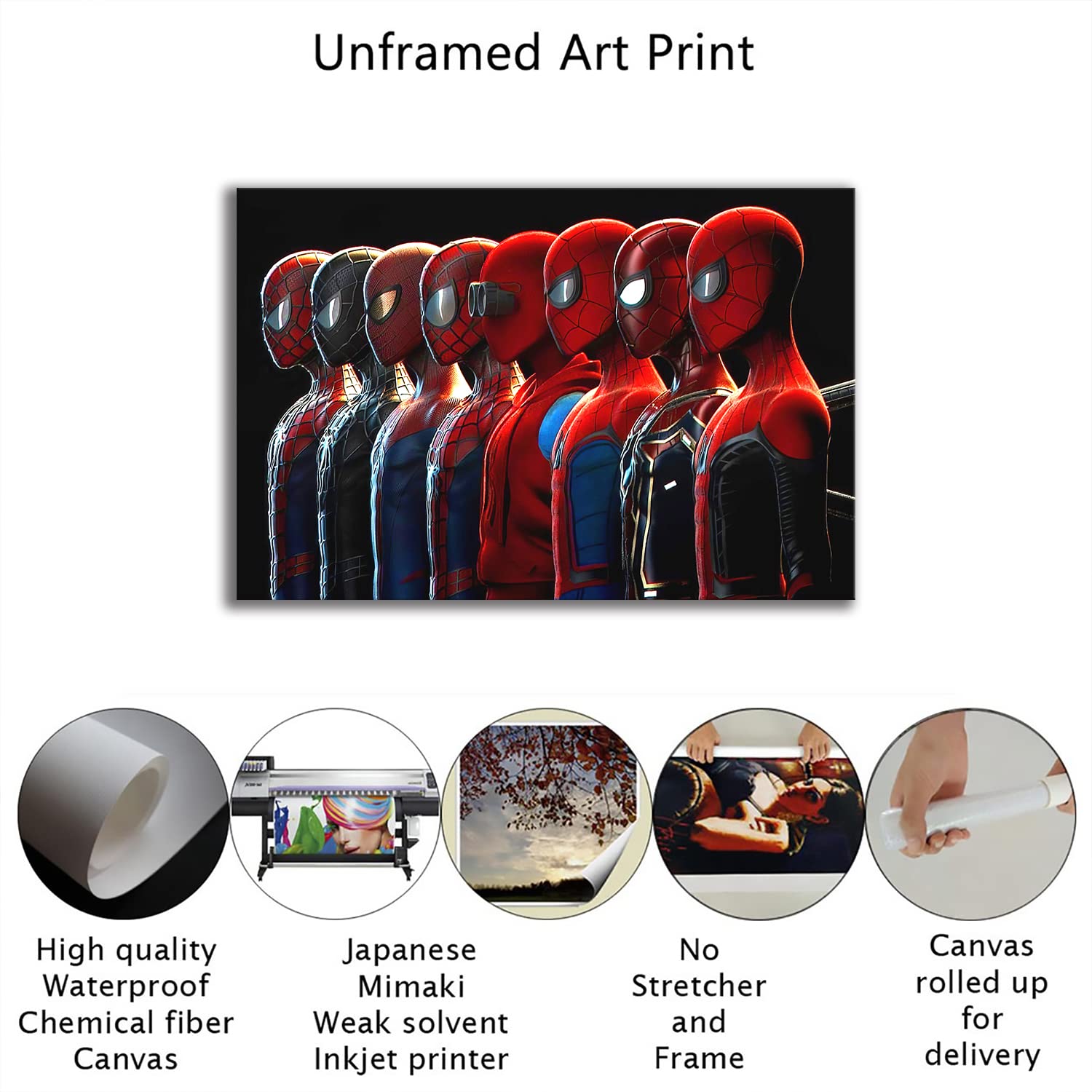 Spider-Man Superhero Group Poster - 8 Characters in One Frame - Modern Canvas Wall Art for Bedroom & Home Decor (28x42 Inch, Rolled Canvas) - Perfect for Superhero Fans, Kids Rooms & Themed Parties