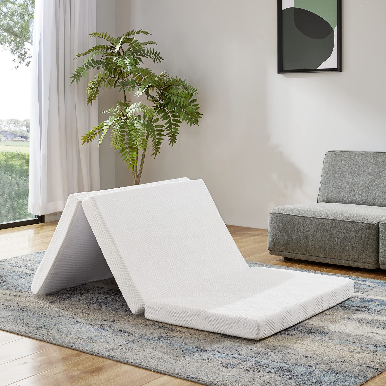 MyAnts 4 Inch Twin Folding Mattress - Gel Memory Foam Trifold Mattress Topper with Breathable Cover | Portable Guest Bed for Camping, RV, Office & Home Use | CertiPUR-US Certified | Easy Storage & Space Saving