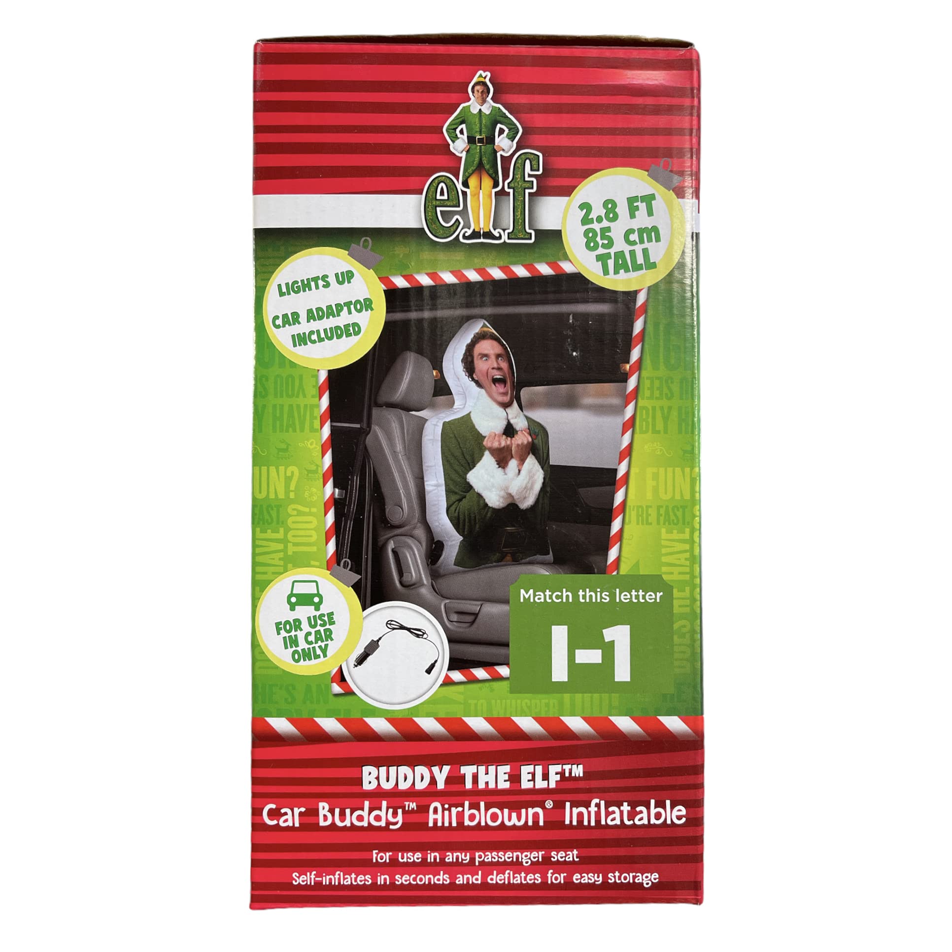 Gemmy Car Buddy Inflatable Buddy The Elf Airblown Christmas Car Decoration - Fun Holiday Car Accessory for Road Trips & Christmas Parades