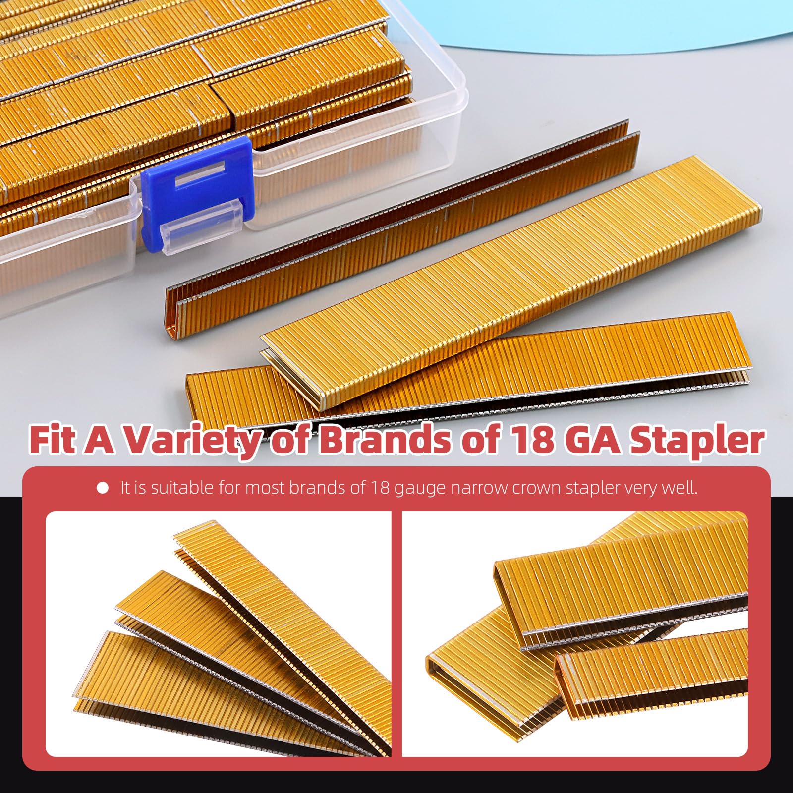 Hilitchi 2000Pcs 1 Inch 18 Gauge Narrow Crown Staples - Gold Brad Nails for Upholstery, Woodworking & DIY Projects - 18 Gauge Galvanized Finish Staples with Storage Case - Perfect for Furniture Repair, Cabinetry & Crafting