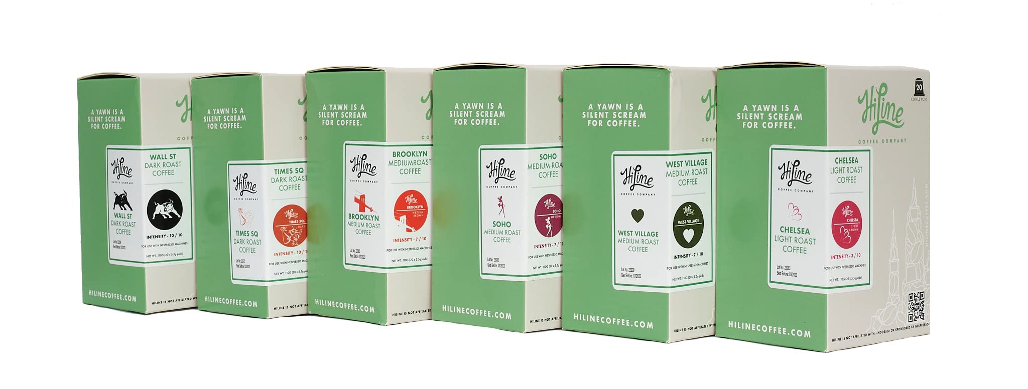 HiLine Espresso Coffee Pods Variety Pack - 120 Capsules (6x20 Count), Single Serve Espresso Capsules Compatible with Nespresso Original Line Machines - Perfect for Home, Office & Gifting