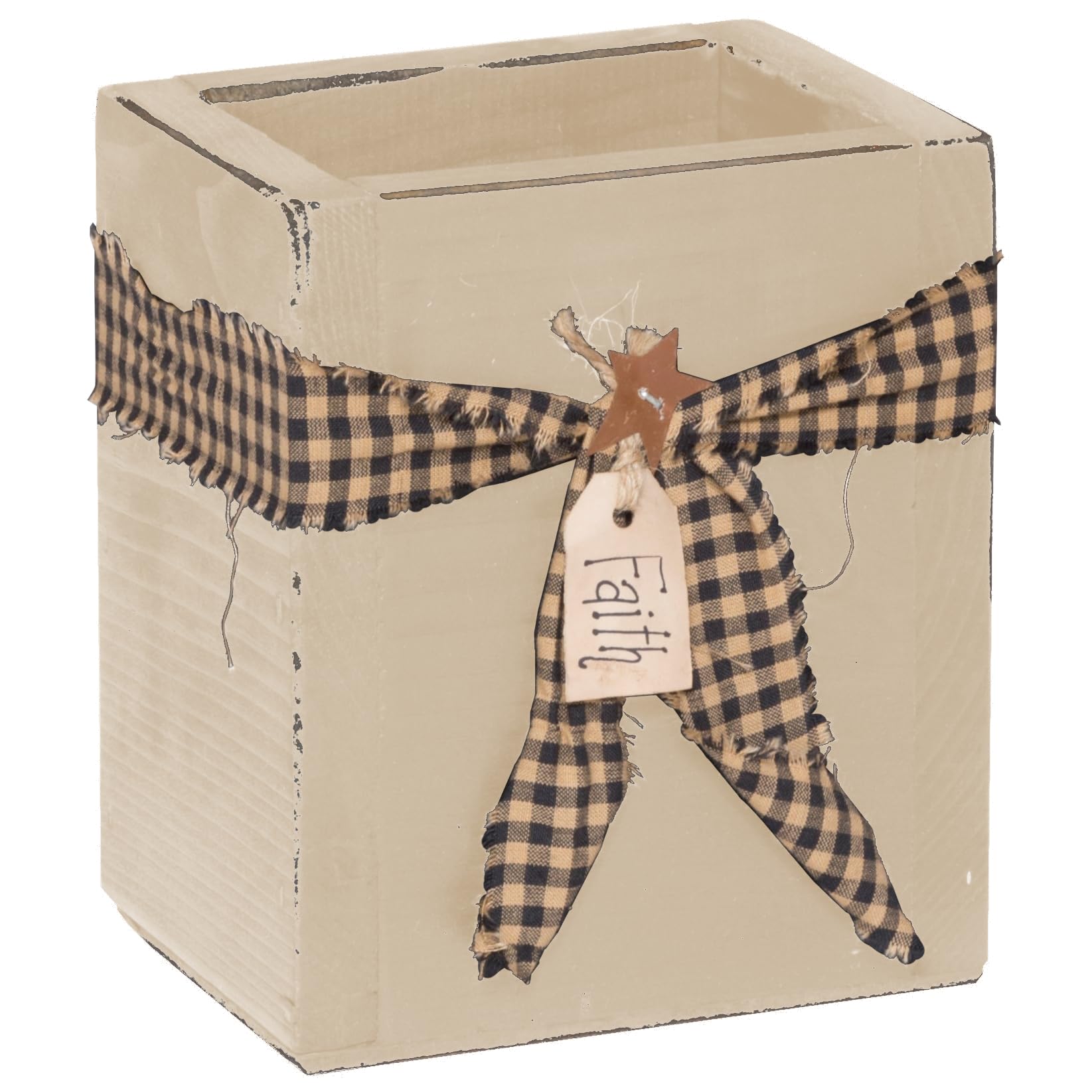 Farmhouse Utensil Box - Rustic Country Tan Wooden Kitchen Organizer for Spoons, Forks & Cooking Tools | Perfect for Farmhouse, Cottage & Country Style Kitchens