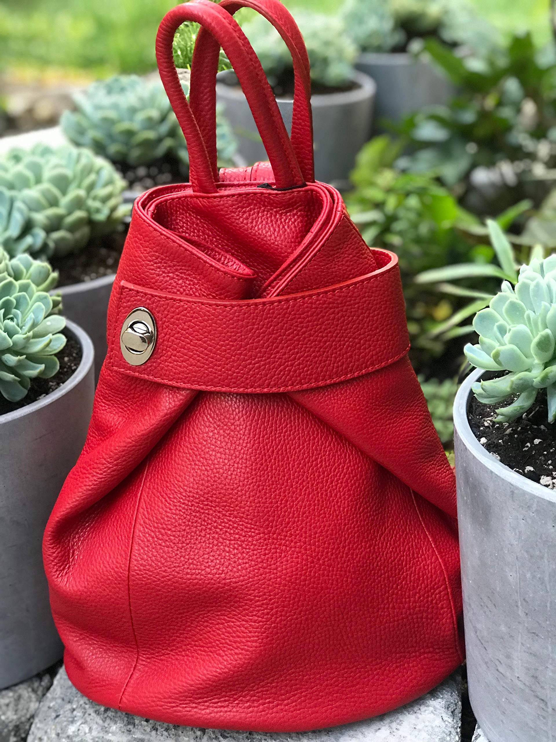 Stella Convertible Leather Backpack Purse for Women - Stylish Travel Tote Bag in Red | Perfect for Work, School & Weekend Getaways