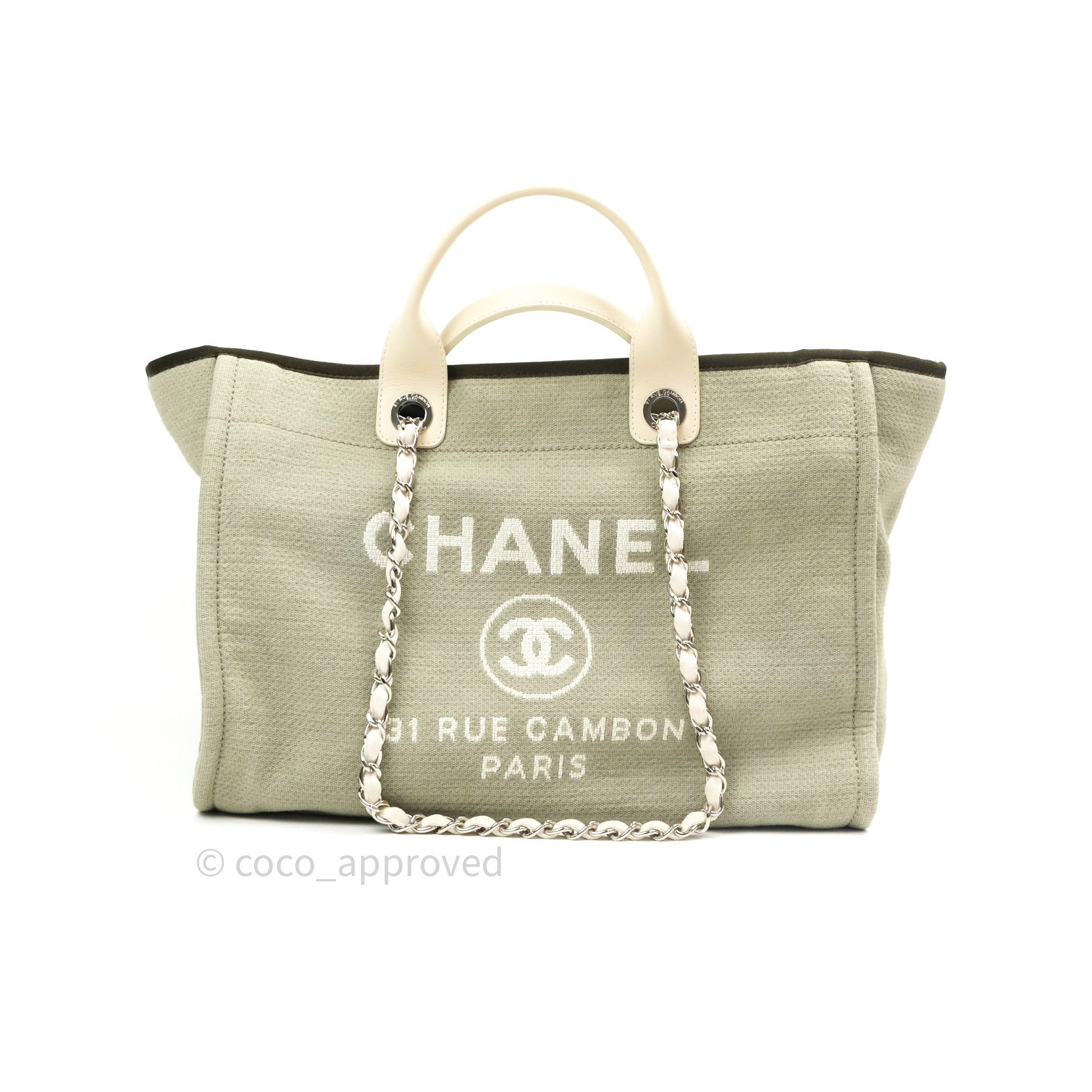 Chanel Large Deauville Tote Bag in Beige Canvas - Luxury Designer Handbag for Women, Perfect for Travel, Beach & Everyday Use