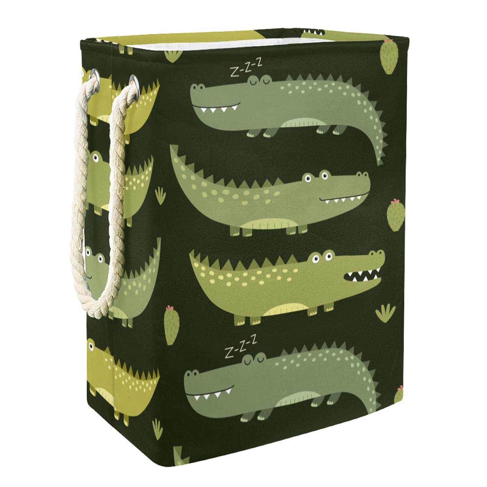 Stylish Green Alligator Pattern Collapsible Laundry Basket - Waterproof Rectangular Hamper Organizer for Adults, Teens, Boys & Girls - Perfect for Kids' Room, Dorm Storage & Bathroom Organization