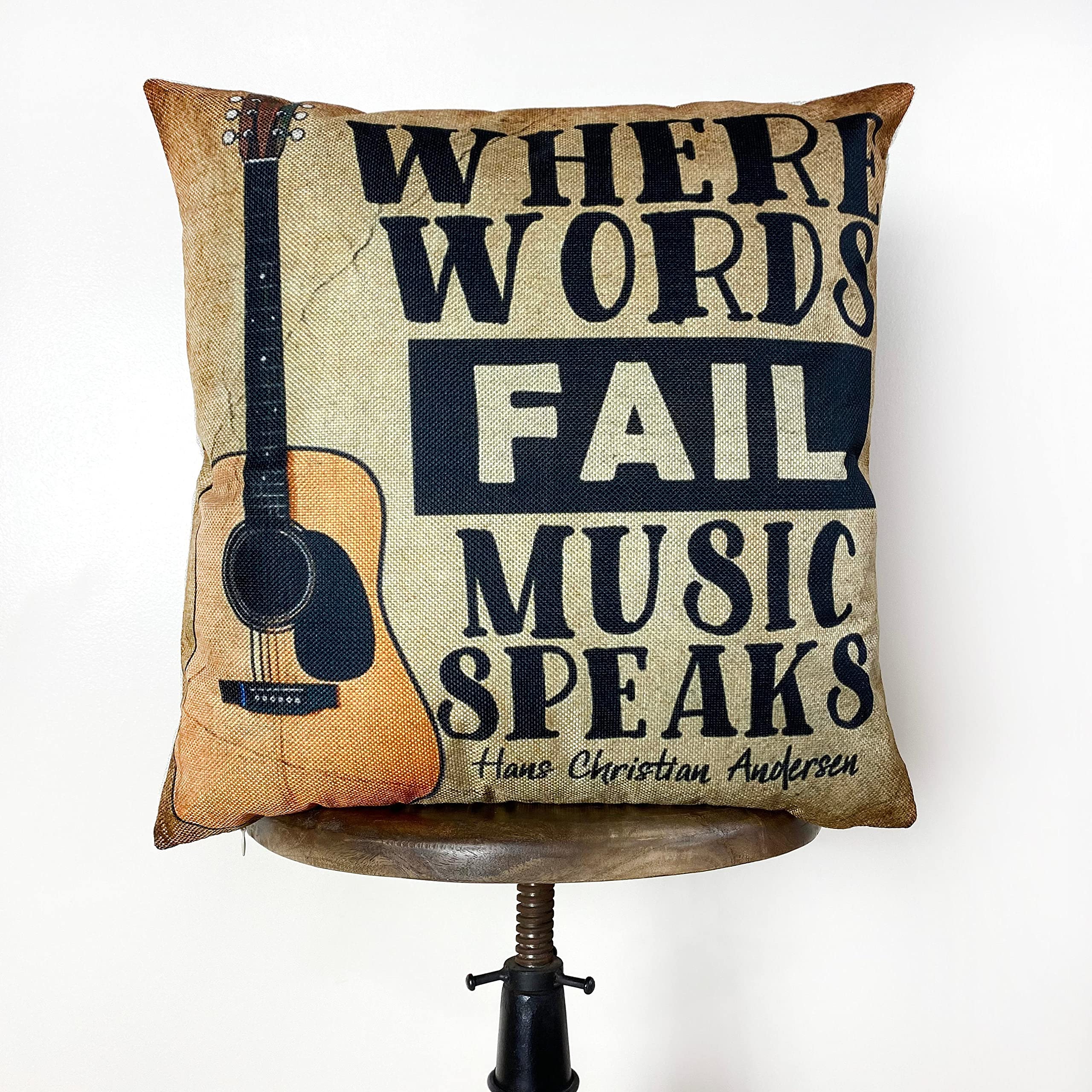 Guitar Themed Throw Pillow Cover - Music Inspired Home Decor Gift for Musicians & Music Lovers - Perfect for Living Room, Bedroom & Studio Decor