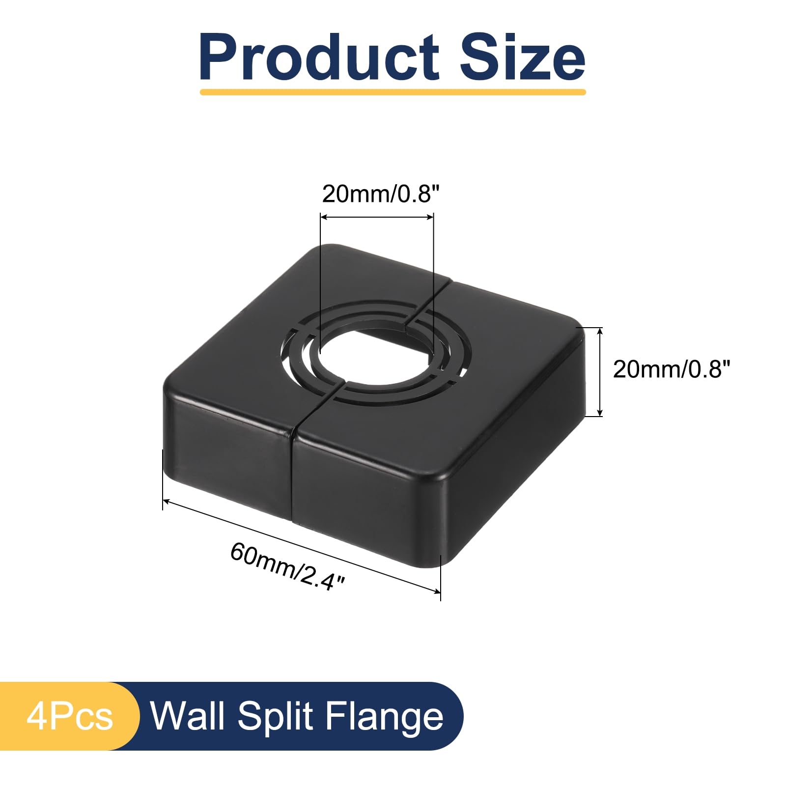 4pcs Black ABS Square Shower Arm Flange 60mm/2.4