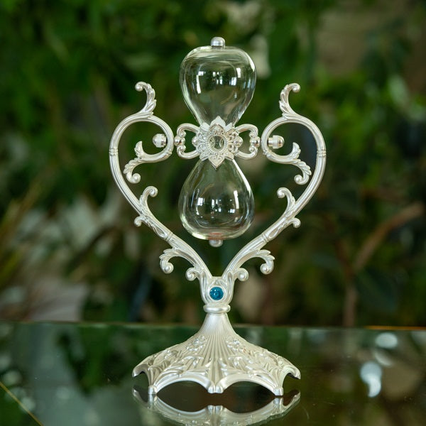 Vintage Silver Heart Rotating Hourglass Urn - Elegant Home Decor for Living Room, Office & Memorial Keepsake