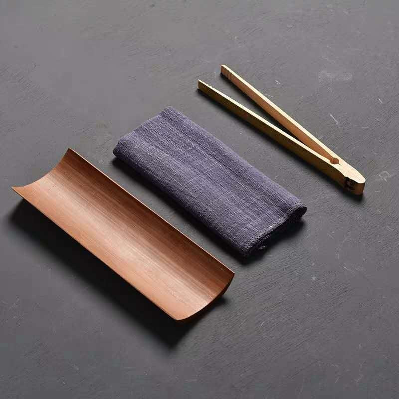 Premium Bamboo Tea Tray Set with Towel and Clip - Perfect for Chinese Gongfu Tea Ceremony, Home Tea Brewing, and Relaxing Afternoon Tea Time