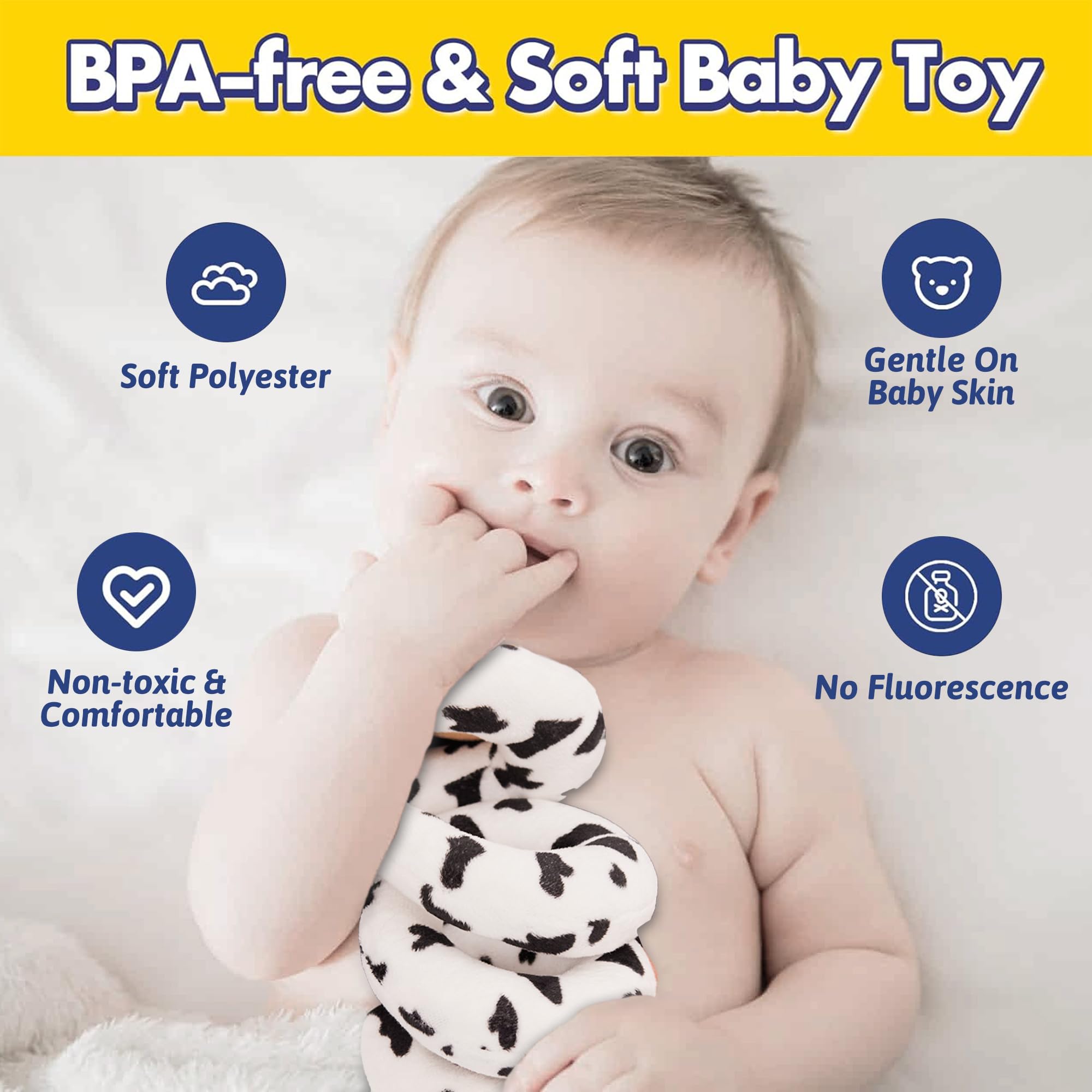 Soft Spiral Car Seat Toys for Babies 0-6 Months - Cute Cow Stroller Activity Toy with Rattles, Sun Mirror & Rainbow Cloud - Perfect Infant Car Seat Hanging Toy for Newborn Gifts | Great for Strollers, Car Rides & Playtime