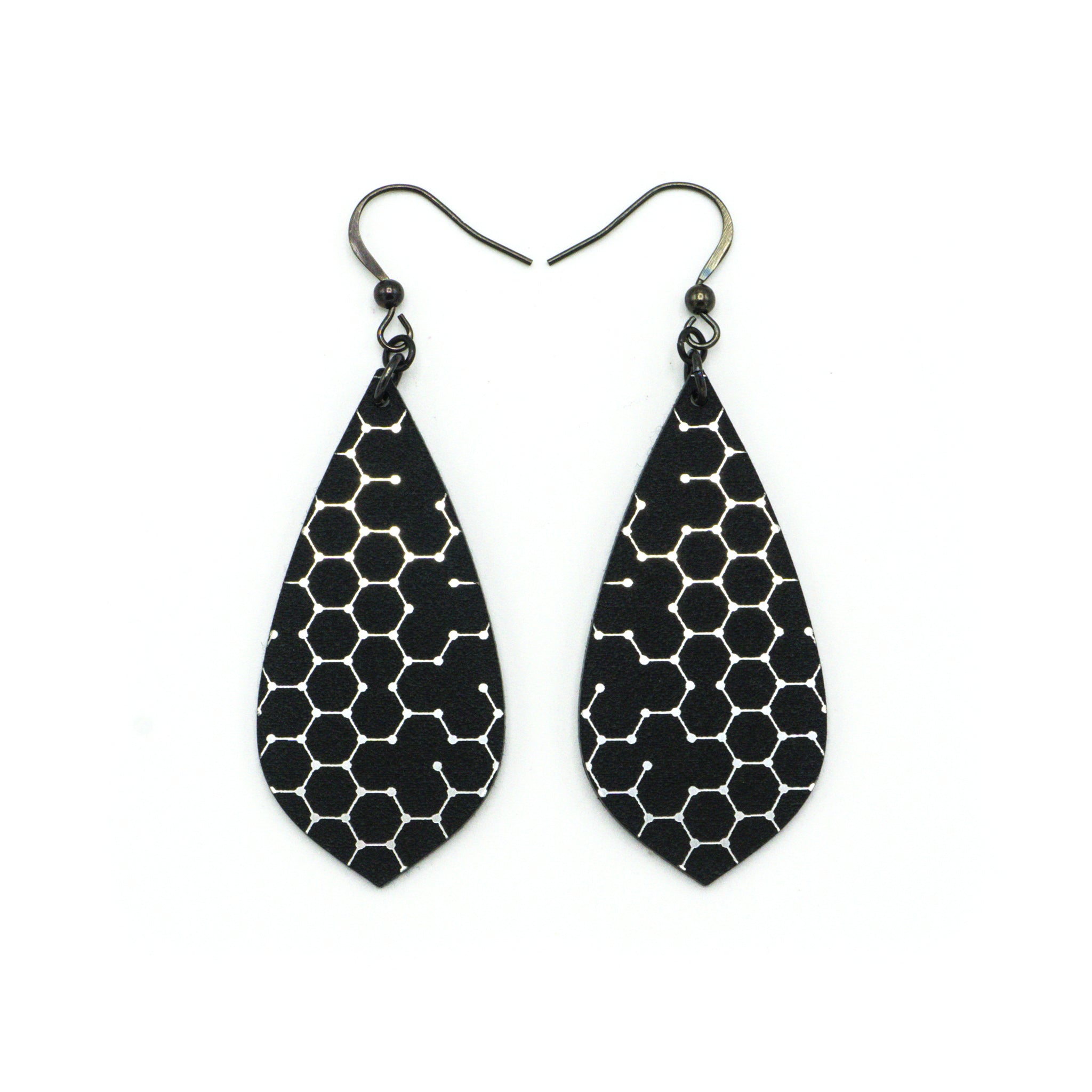 Gem Point [03R] Acrylic Earrings - Brushed Silver & Black | Stylish & Lightweight for Everyday Wear, Parties & Gifts