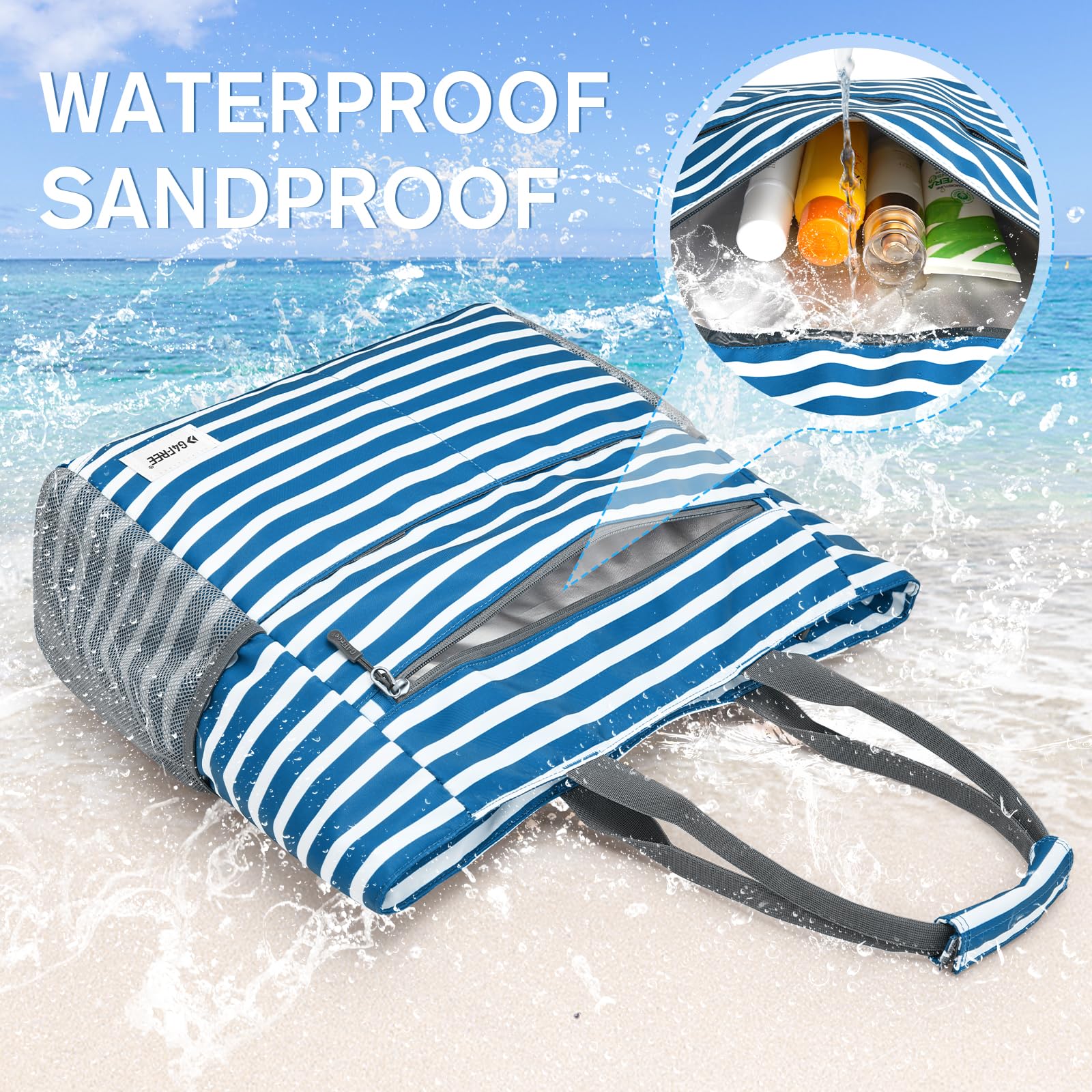G4Free Waterproof Sandproof Beach Tote Bag - Large Capacity Foldable Beach Bag for Women, Perfect for Pool, Travel & Outdoor Adventures