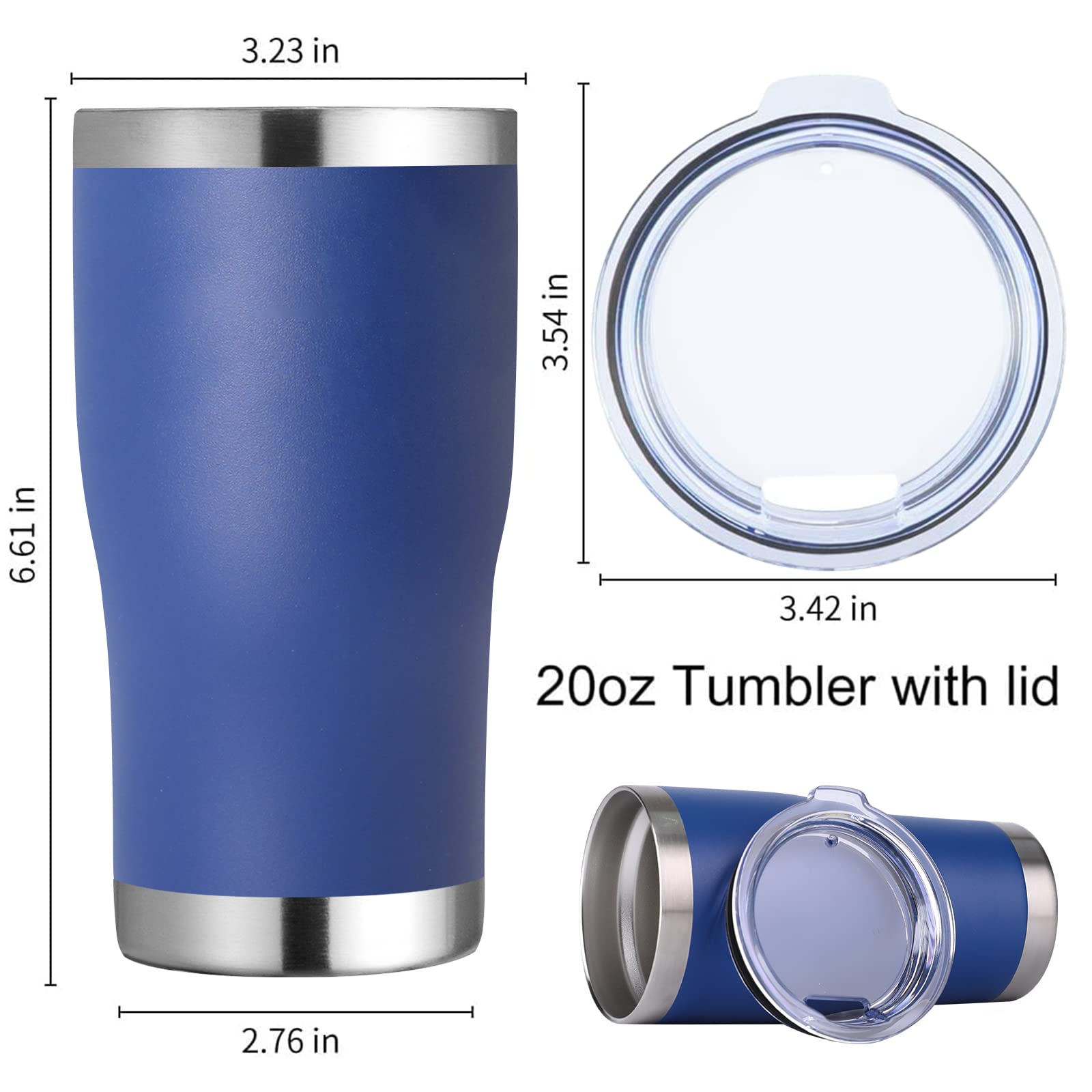 DOMICARE 20oz Stainless Steel Tumbler with Lid - Double Wall Vacuum Insulated Coffee Travel Mug, Powder Coated, Bulk Pack (Blue, 1-Pack) - Perfect for Office, Gym, Camping & Outdoor Activities