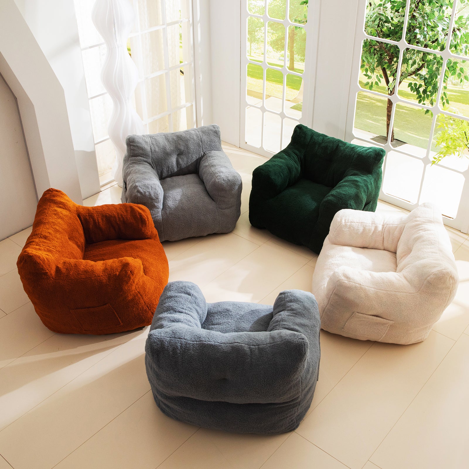 MAXYOYO Sherpa Bean Bag Chair - Boucle Tufted Bean Bag Couch for Living Room, Bedroom & Game Room - Soft Lazy Sofa for Adults & Kids - Cozy Beige Lounge Seating for Relaxing, Reading & Movie Nights
