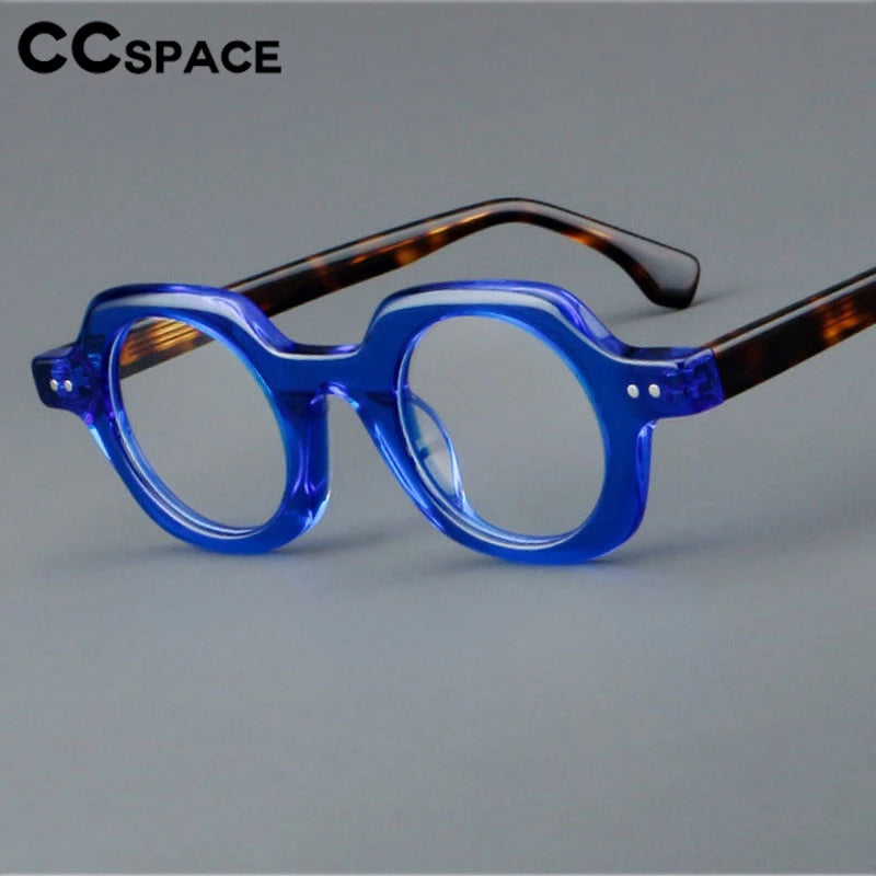 CCspace Unisex Full Rim Flat Top Round Acetate Eyeglasses 301253 - Retro Style Glasses for Men & Women - Perfect for Reading, Fashion & Everyday Wear