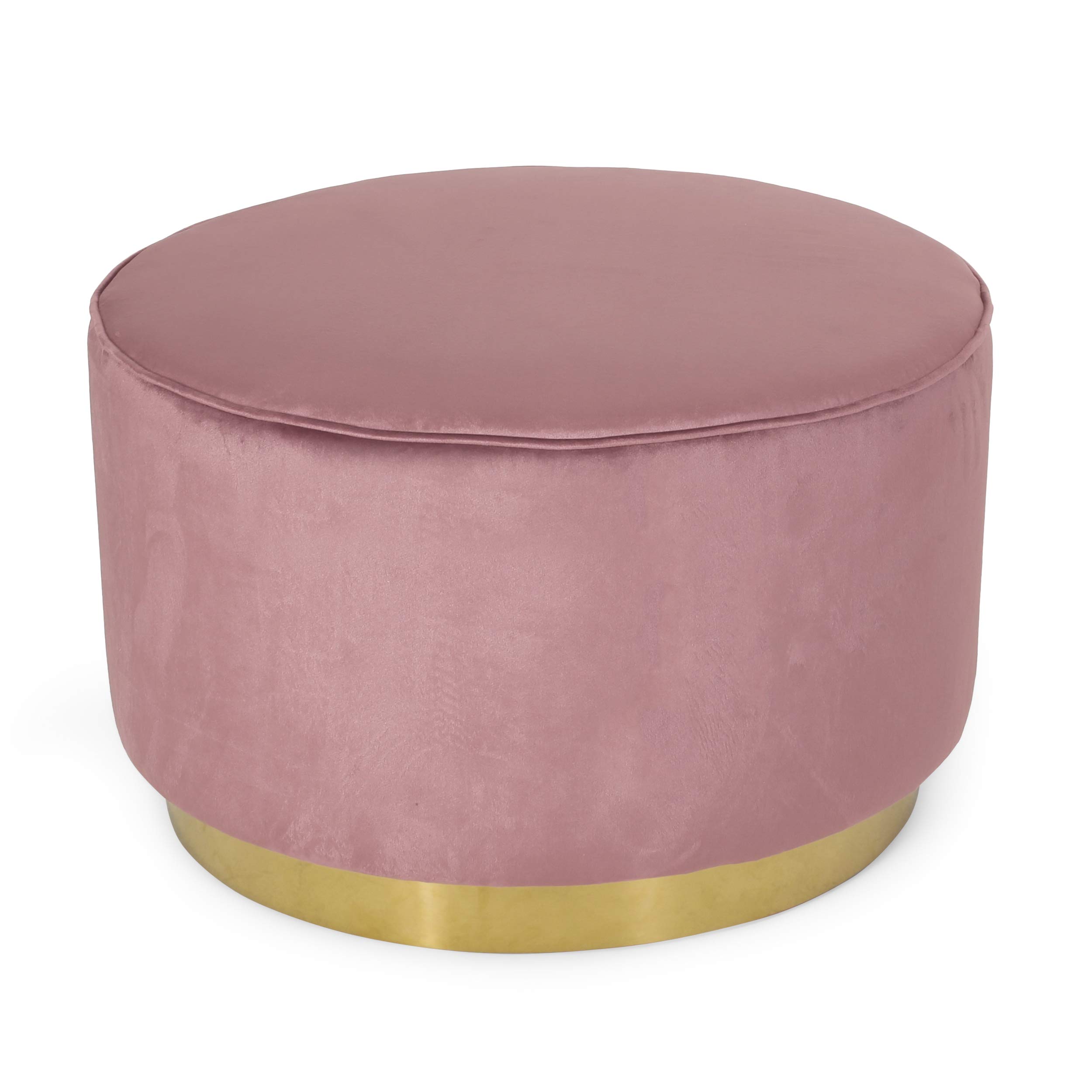 Christopher Knight Home Croton Ottoman - Blush & Gunmetal, Modern Footrest Pouf for Living Room, Bedroom, or Office - Soft Fabric, Sturdy Metal Frame, Versatile Seating & Storage Solution