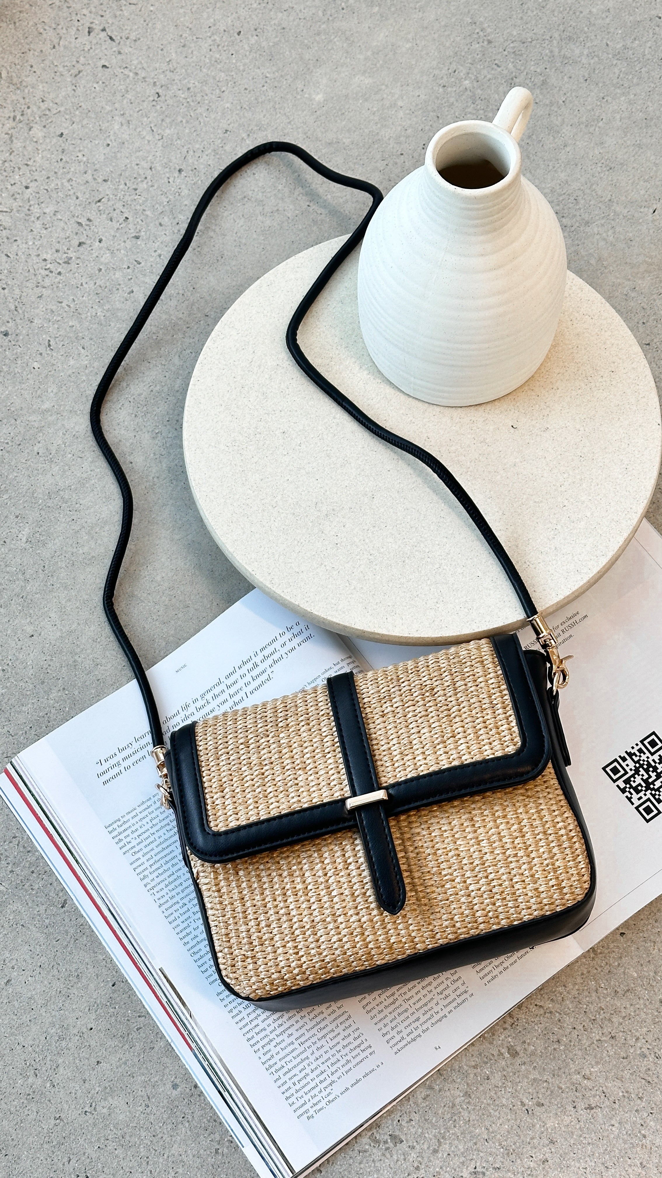Stylish Calla Bag - Straw & PU Black Handbag for Women - Perfect for Beach, Shopping, and Everyday Use