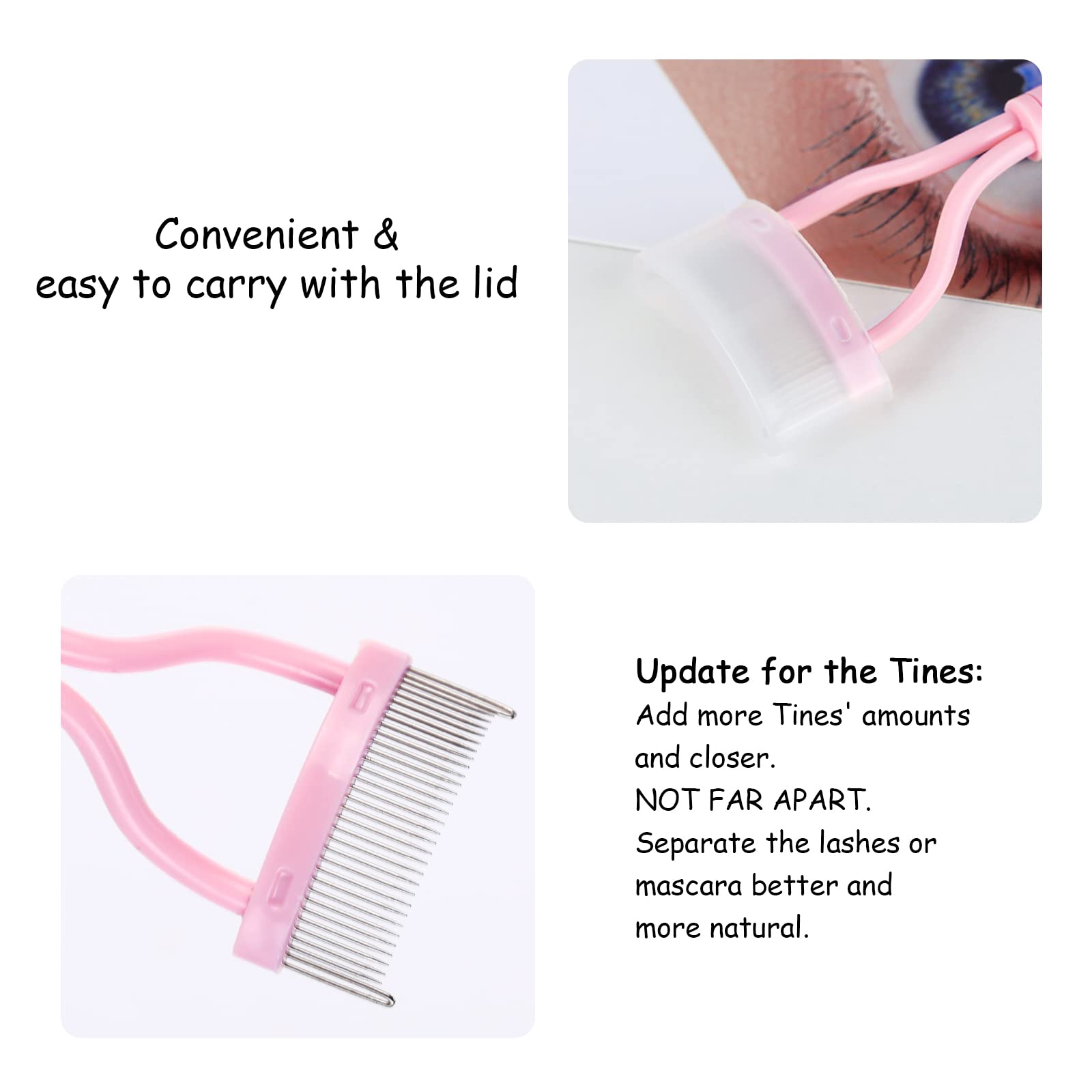 MSQ Eyelash Comb & Mascara Brush - Pink Lash Separator with Arc Design & Comb Cover (1PC) - Perfect for Professional Makeup Artists & Home Beauty Routines