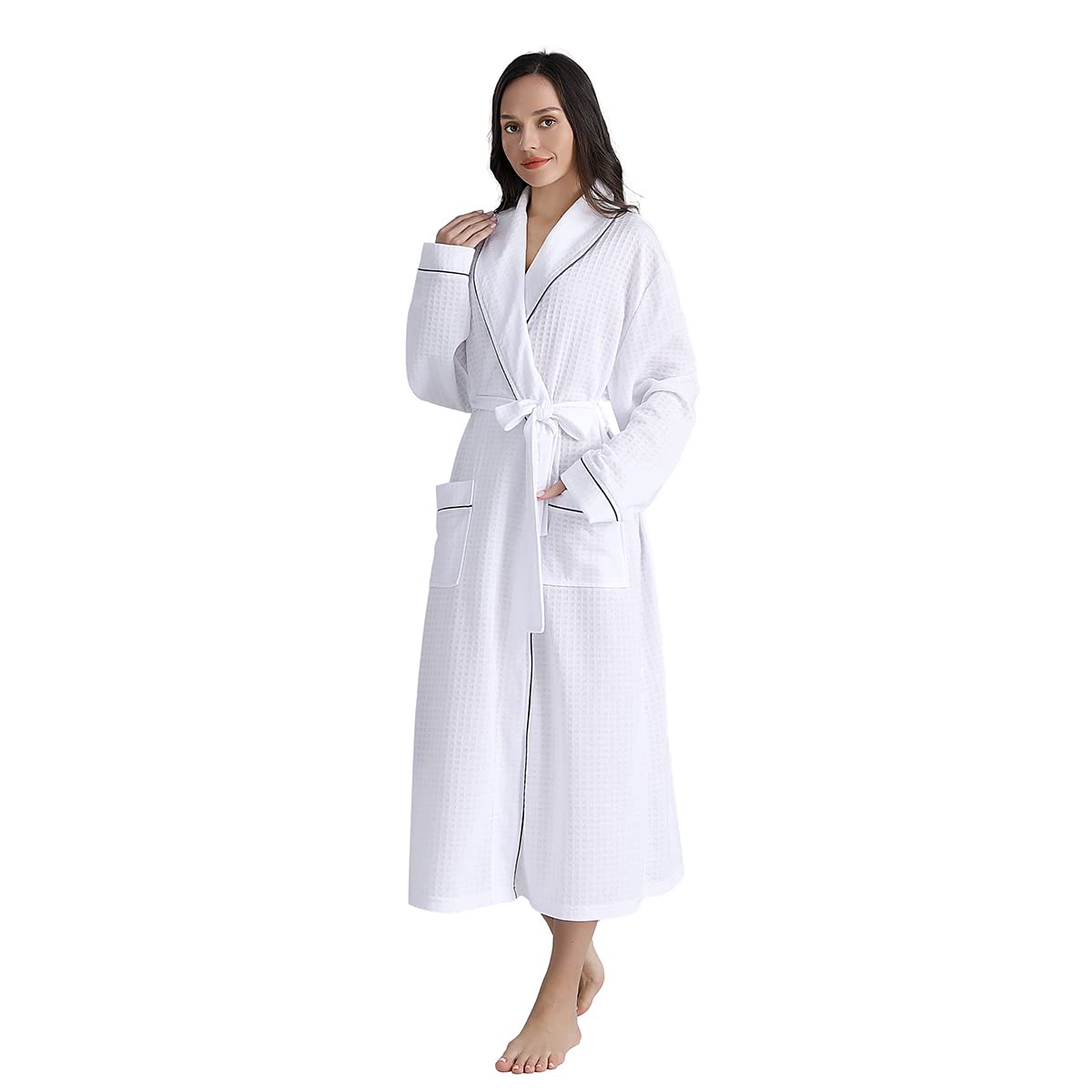 YUNCLOS Women's Lightweight Soft Waffle Kimono Robe - Long V-Neck Bathrobe for Sleepwear, Lounge & Spa - Cozy Nightwear for Relaxation at Home