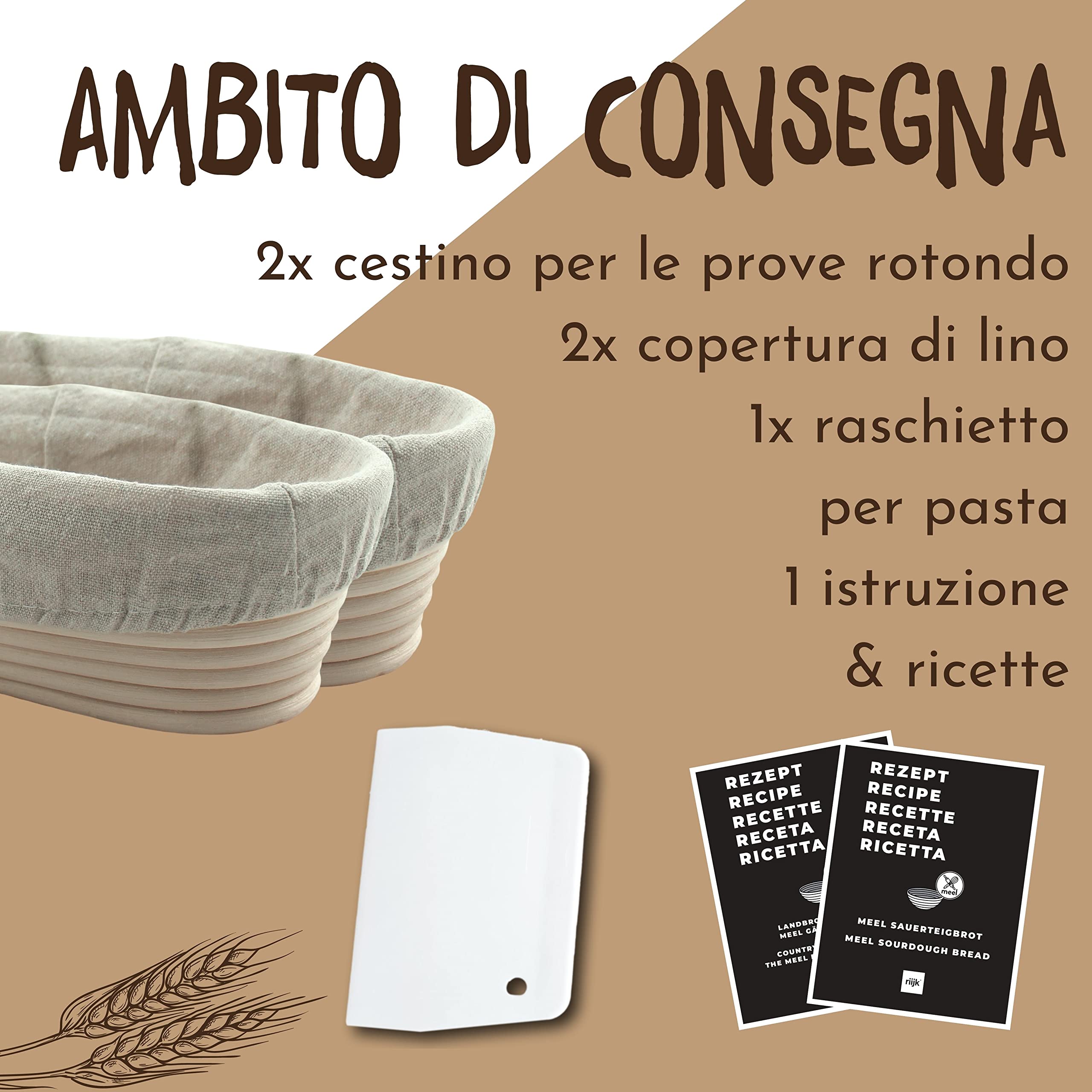 Premium Oval Bread Proofing Baskets Set (28cm & 35cm) with Stainless Steel Brackets, Dough Scraper & Linen Cloth – Natural Fermentation Dough Rising Basket for Artisan Sourdough, Homemade Bread Baking – Perfect for Bakers & Bread Making Enthusiasts