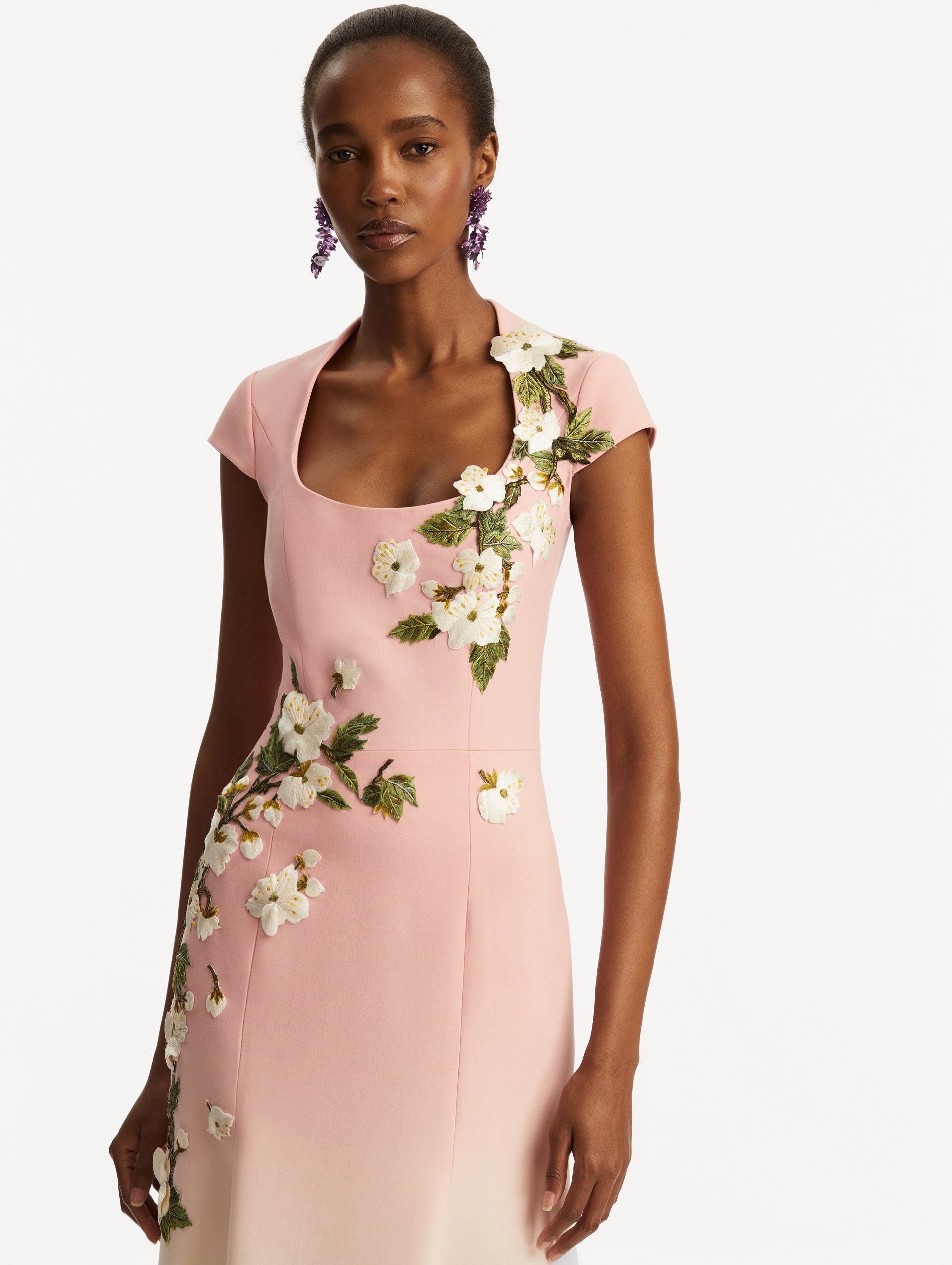 Cherry Blossom Embroidered Ombré Floral Summer Dress for Women - Perfect for Weddings, Beach Vacations & Spring Outfits