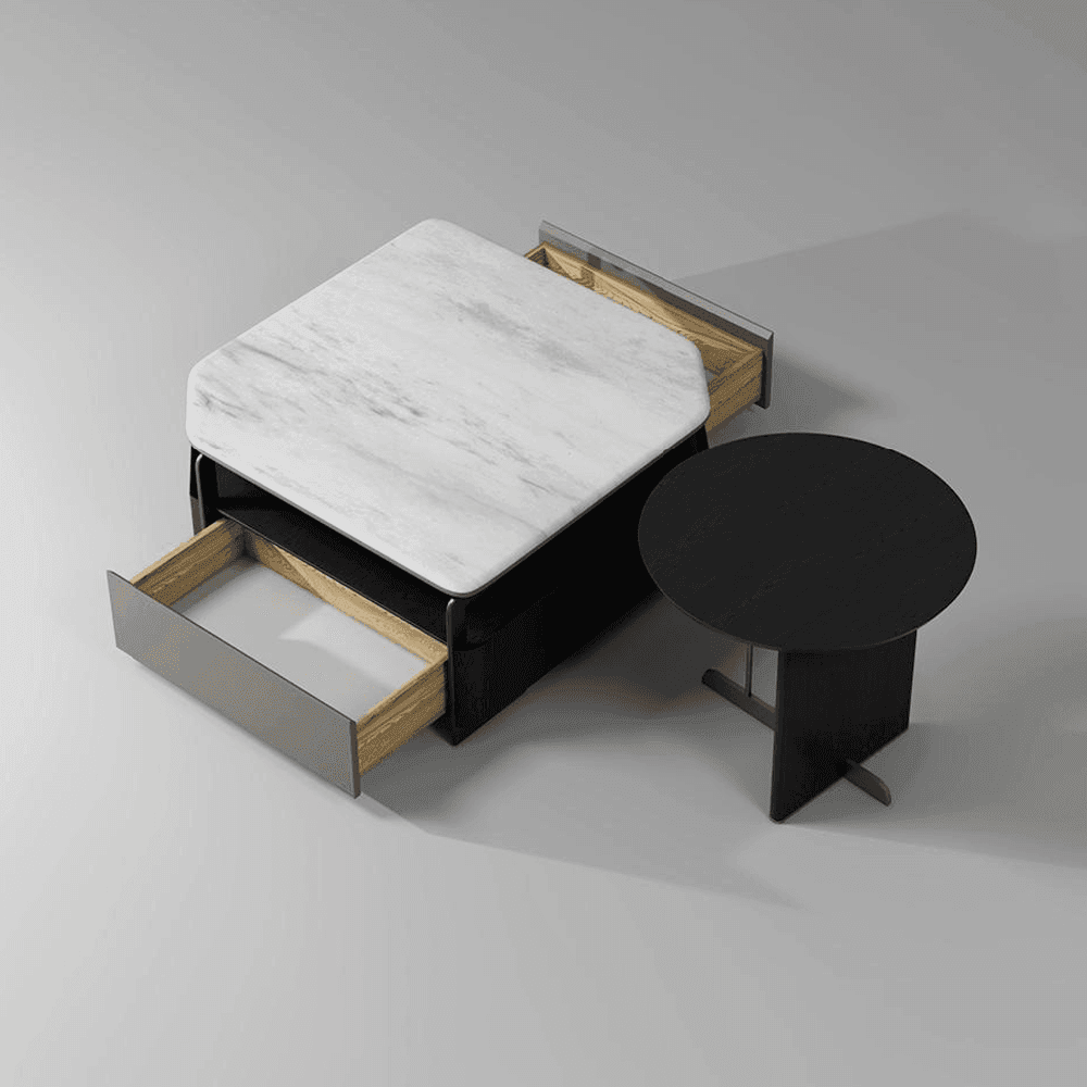 Logan Nesting Coffee Table with Marble Tech Top - Modern Living Room Furniture Set for Small Spaces, Home Decor & Office Use