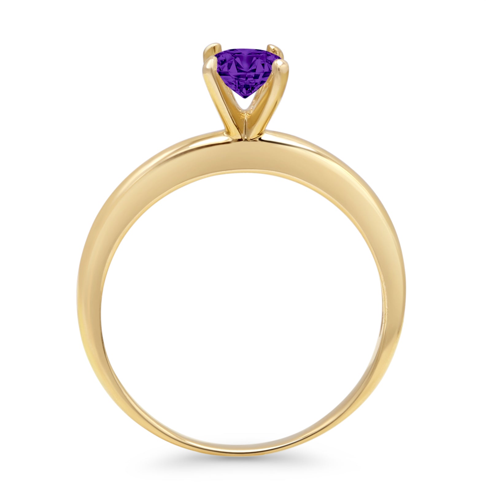 14K Yellow Gold Minimalist Round Amethyst CZ Solitaire Ring for Women - Elegant Dainty Jewelry Gift for Anniversary, Engagement, Valentine's Day
