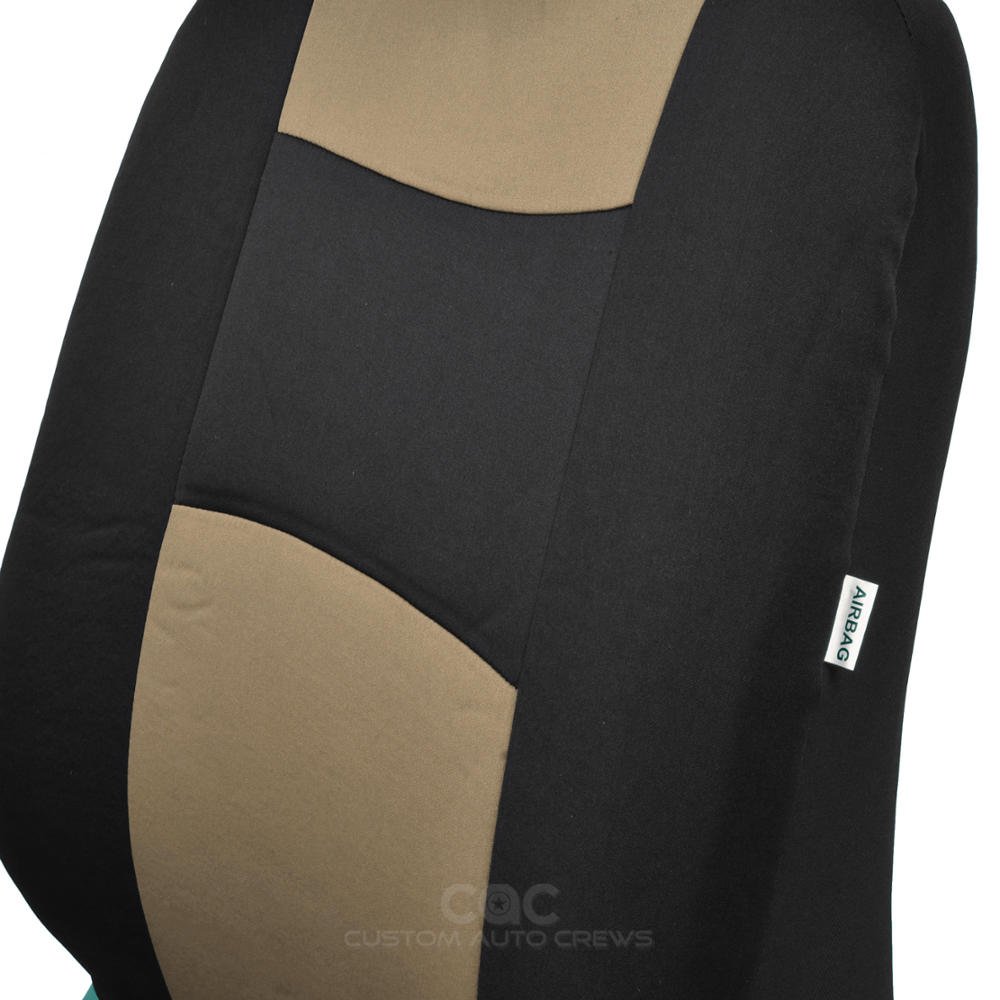 BDK PolyPro Black & Beige Car Seat Covers Full Set with Motor-Trend FlexTough All-Weather Rubber Floor Mats - Front & Rear Split Bench Seat Protectors for Cars, Trucks & SUVs | Perfect for Daily Commute, Road Trips & Pet Protection