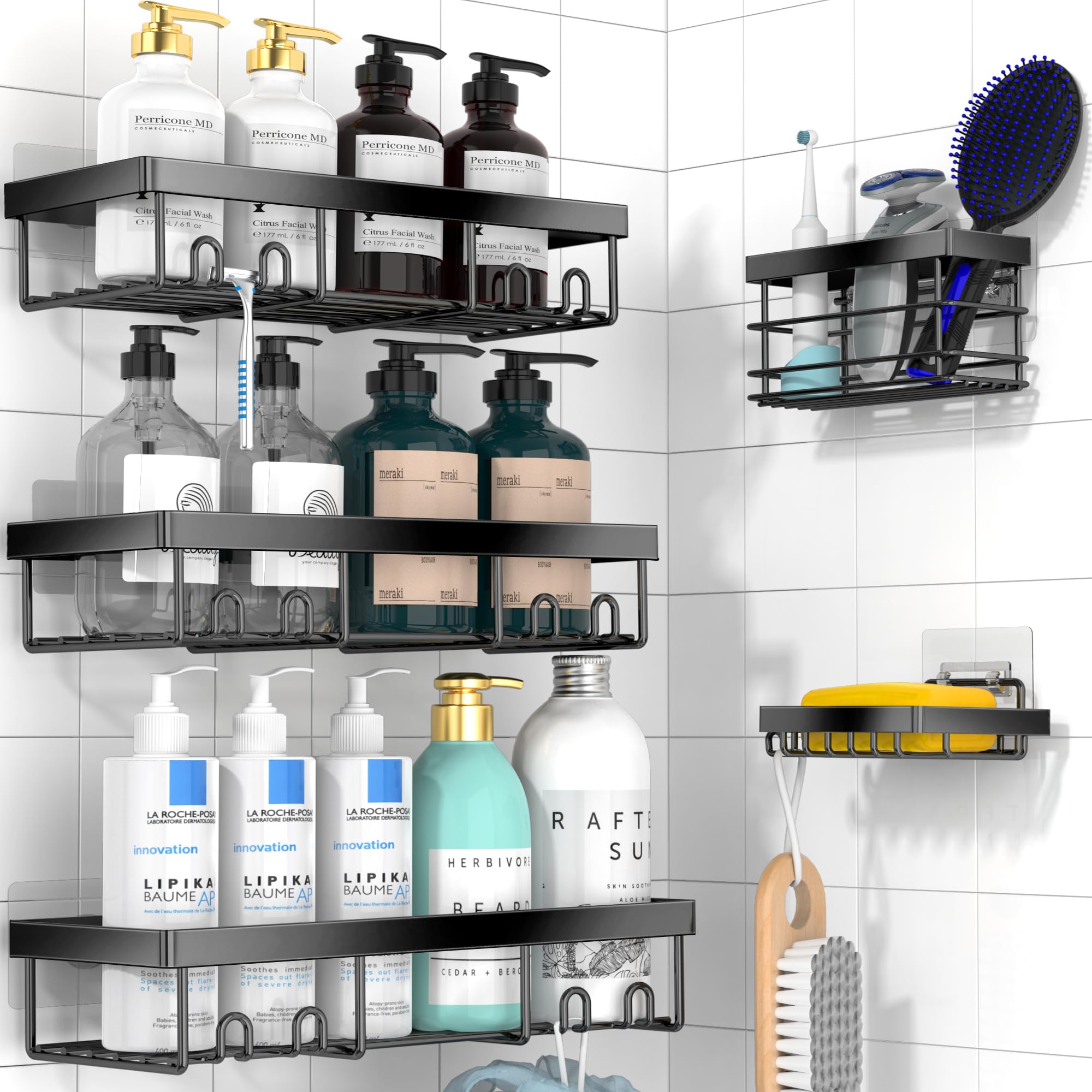 Moforoco 5-Pack Adhesive Shower Caddy Organizer - Waterproof Bathroom Storage Shelves for Shower, RV, Camper & First Apartment | Space-Saving Corner Rack for Toiletries, Shampoo & Soap | Home & Kitchen Decor Essentials