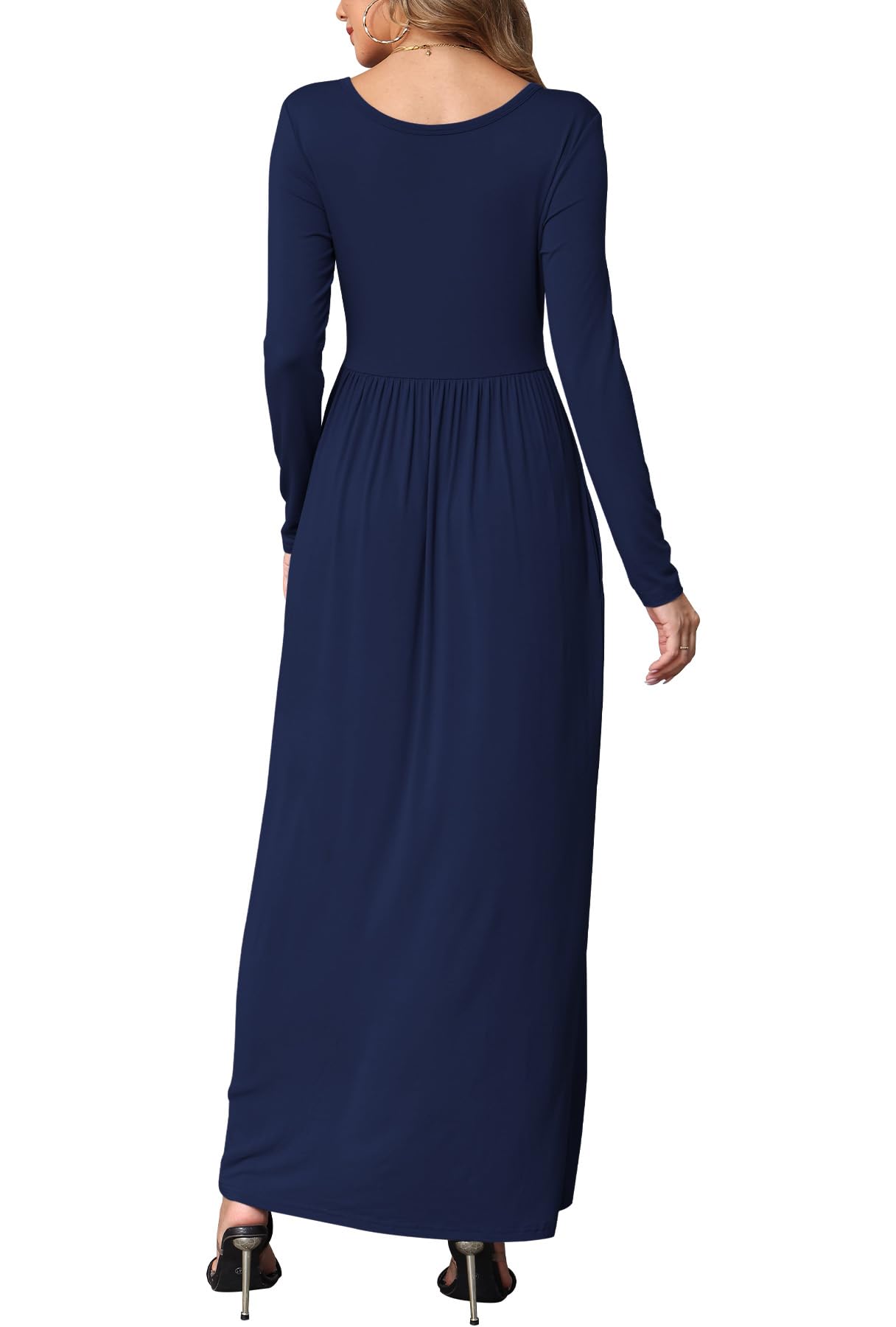 EUOVMY Women's Long Sleeve Maxi Dress - Loose Fit Casual Long Dresses with Pockets for Everyday Wear, Beach Cover Up & Travel Outfits