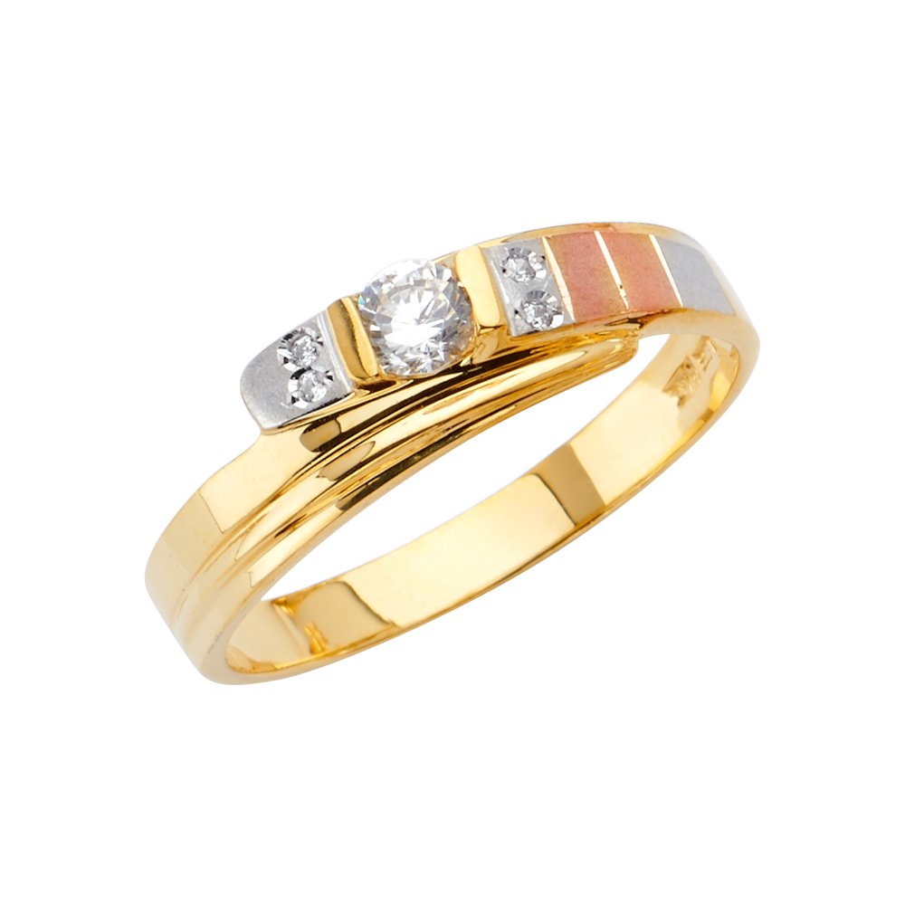 14K Tri-Color Gold Ring for Men - Yellow, White & Rose Gold Cubic Zirconia Wedding Band | Anniversary, Engagement & Promise Ring Gift for Him | Perfect for Special Occasions & Everyday Wear