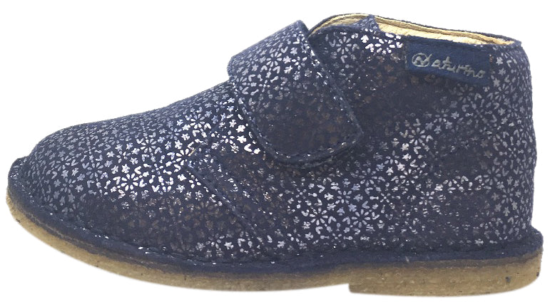 Naturino Girls' 9131 Blue Suede Floral Ankle Boots with Hook & Loop Closure - Comfortable & Stylish for School, Play & Everyday Wear