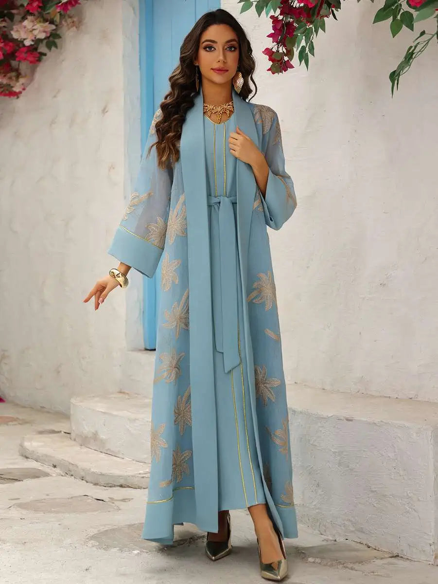 Urgarment 2 Piece Embroidered Eid Dress Set - Elegant Caftan Kaftan with Sleeveless Inner Dress #25481 | Perfect for Eid Celebrations, Weddings & Special Occasions