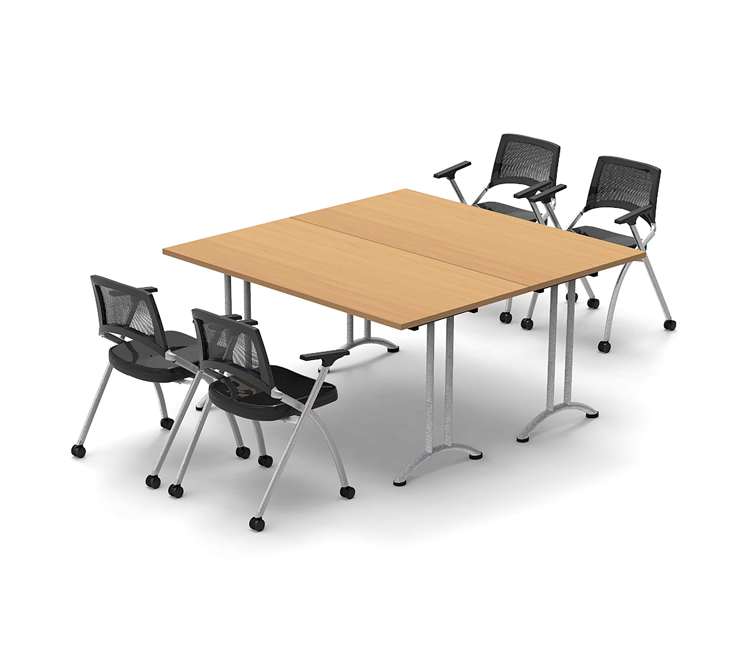 4 Person Folding Conference Table with Chairs - Beech Wood Meeting & Seminar Table Set (6-Piece, Foldable for Storage) - Ideal for Classrooms, Offices & Small Group Meetings