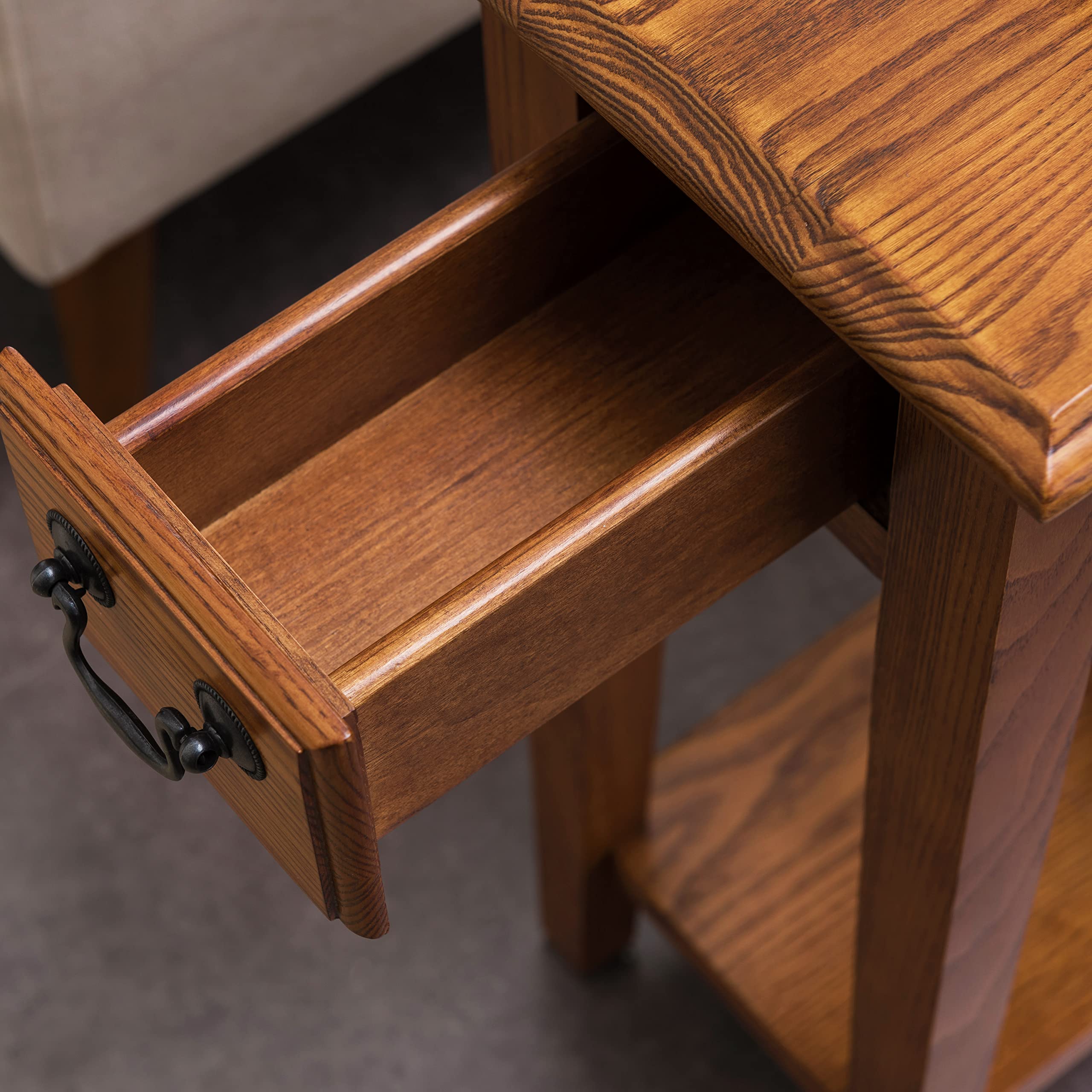 Leick Home 9017-MED Medium Oak Narrow Side Table with Drawer and Shelf - Perfect for Small Spaces, Bedroom Nightstand, Living Room End Table, or Entryway Console