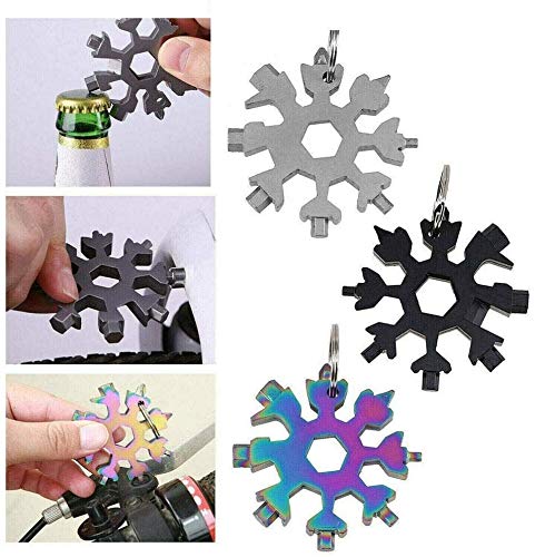 19-in-1 Snowflake Multi-Tool Screwdriver Set - Stainless Steel Compact Wrench Kit with Bottle Opener, Flat & Phillips Screwdrivers, Keychain Gadget - Perfect for Camping, Hiking, DIY Repairs & Christmas Gifts (Multi-color)