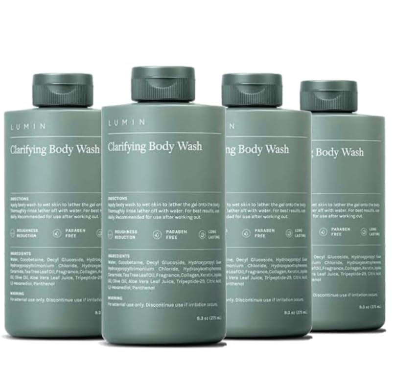 4-Pack Lumin Advanced Clarifying Men's Body Wash - 275ml Each | Soothes, Cleanses & Hydrates Skin | Paraben-Free Formula | Spa Fresh Scent | Perfect for Gym, Travel & Daily Shower Routine