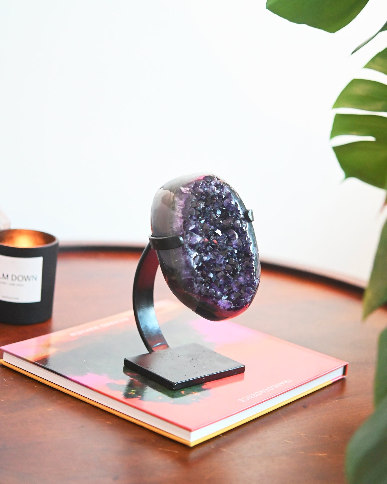 Natural Amethyst Crystal Geode on Wooden Stand - 4.6lbs Healing Stone for Home Decor, Meditation & Spiritual Gifts