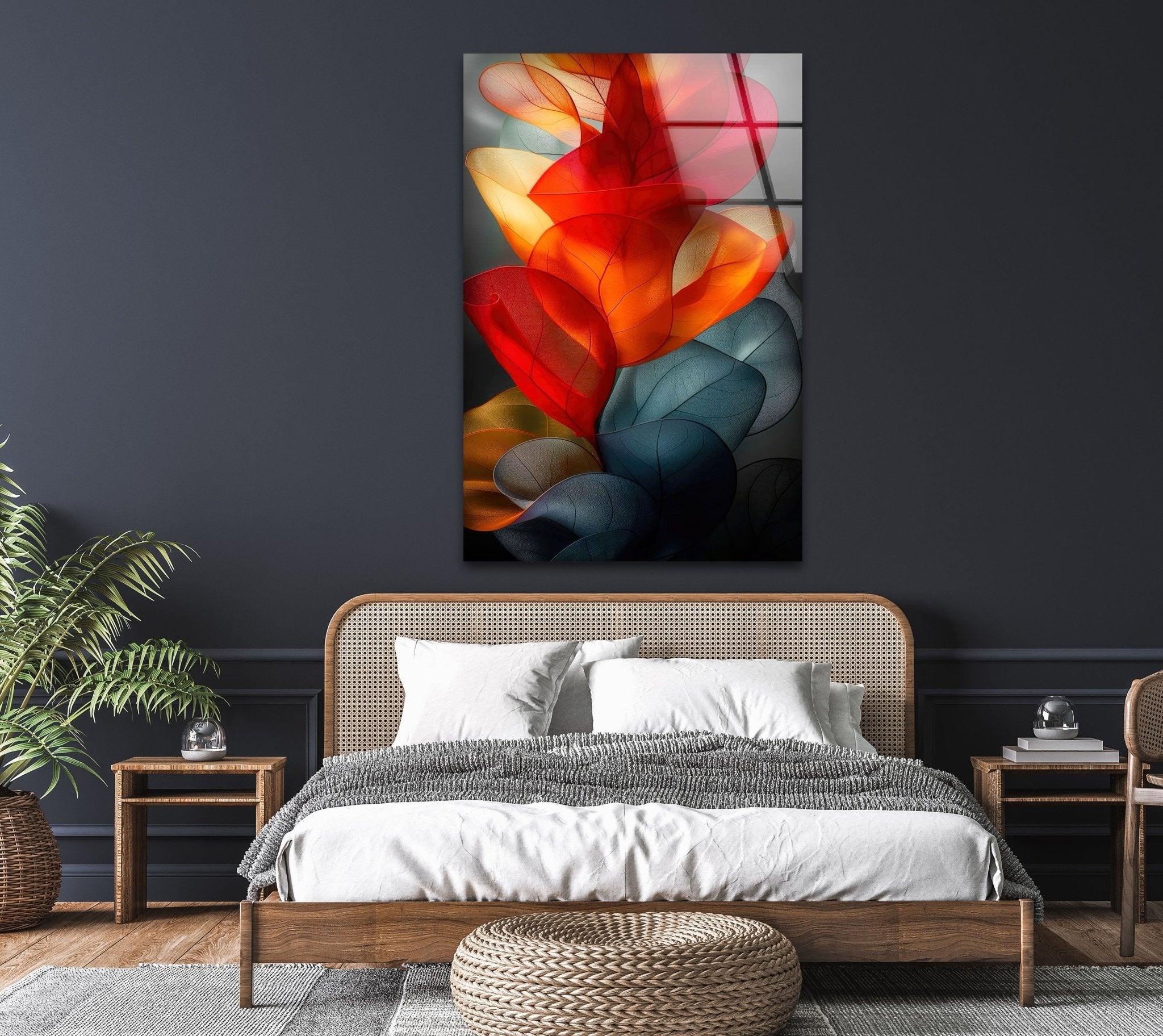 Abstract Red Floral Glass Wall Art - Modern Handmade Home Decor for Living Room, Bedroom, Office - Elegant Gift Idea for Housewarming & Wedding