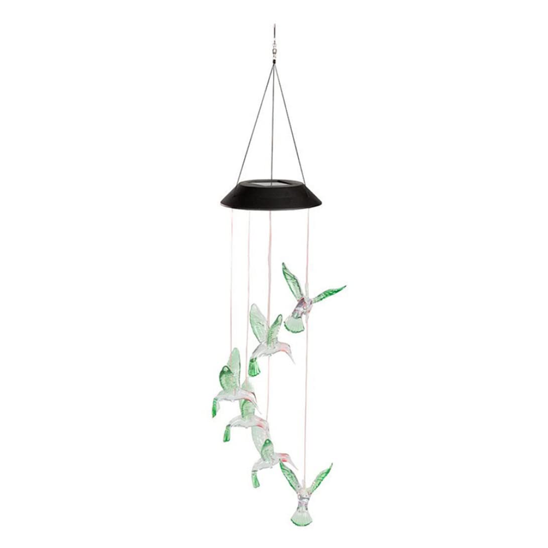 Solar Wind Chime Lights with 6 Color-Changing LEDs - Hummingbird Design Outdoor Hanging Lamp for Balcony, Garden, Patio - Perfect for Christmas, Halloween, Party & Home Decoration - Waterproof Solar Powered Outdoor Decor